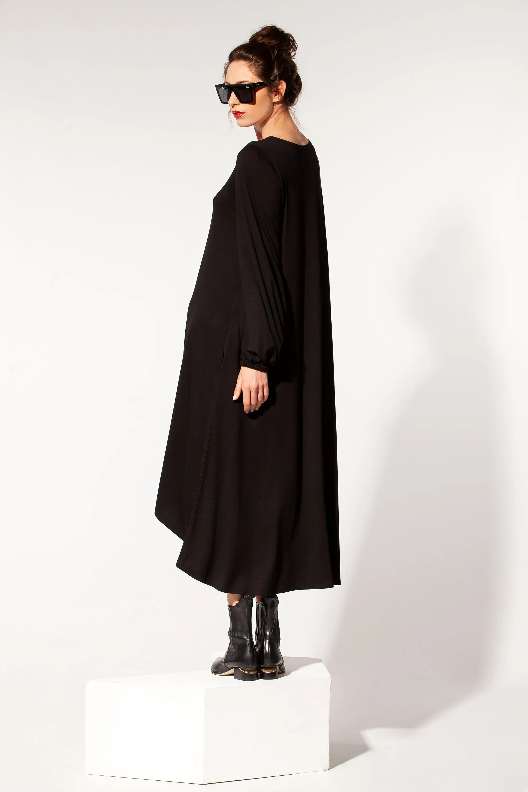 Loungewear Women, Black Lounge Dress, Winter Tunic Dress, Long Sleeve Dress, Comfy Home Dress, Plus Size Clothing, Asymmetrical Dress