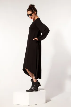 Loungewear Women, Black Lounge Dress, Winter Tunic Dress, Long Sleeve Dress, Comfy Home Dress, Plus Size Clothing, Asymmetrical Dress