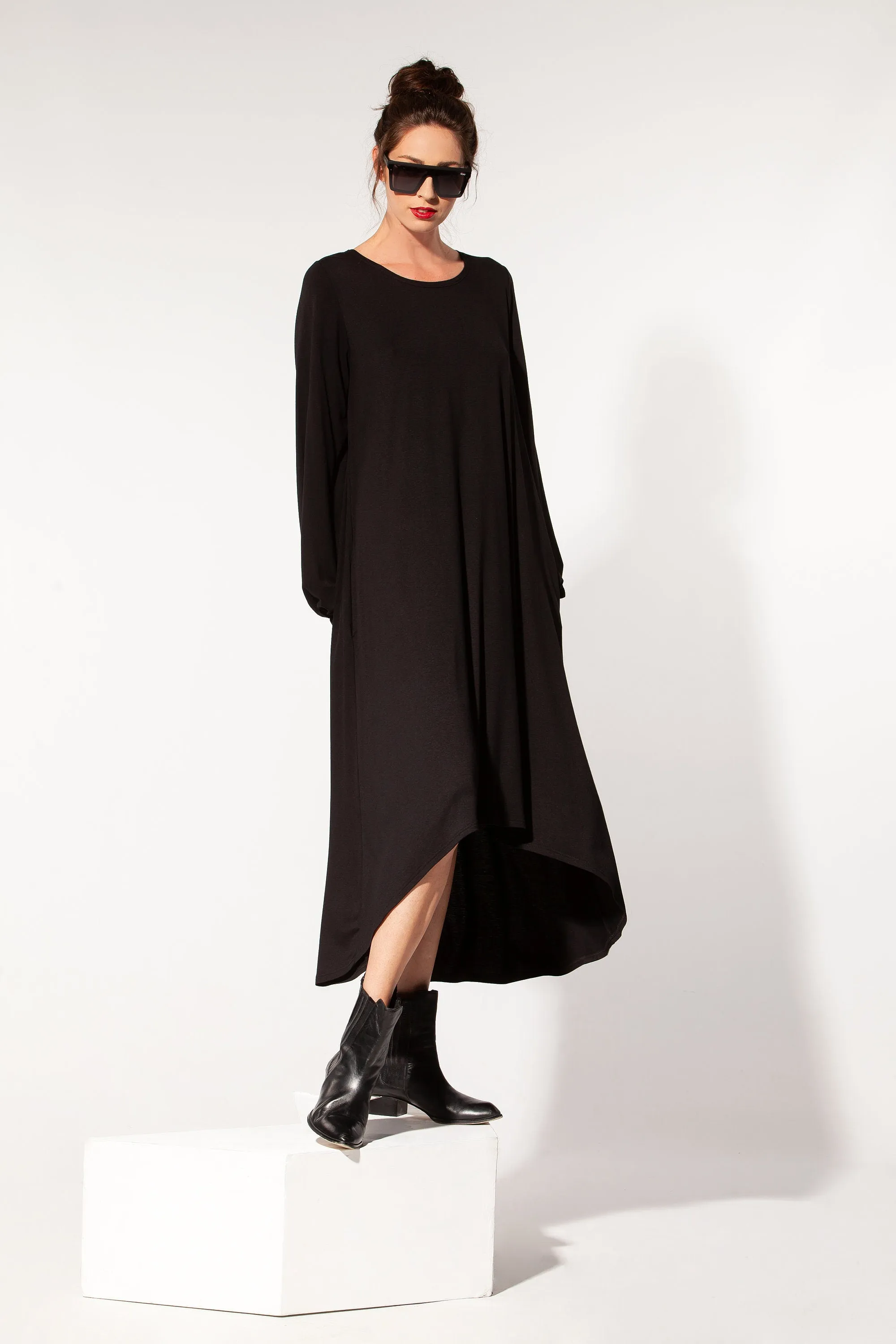 Loungewear Women, Black Lounge Dress, Winter Tunic Dress, Long Sleeve Dress, Comfy Home Dress, Plus Size Clothing, Asymmetrical Dress