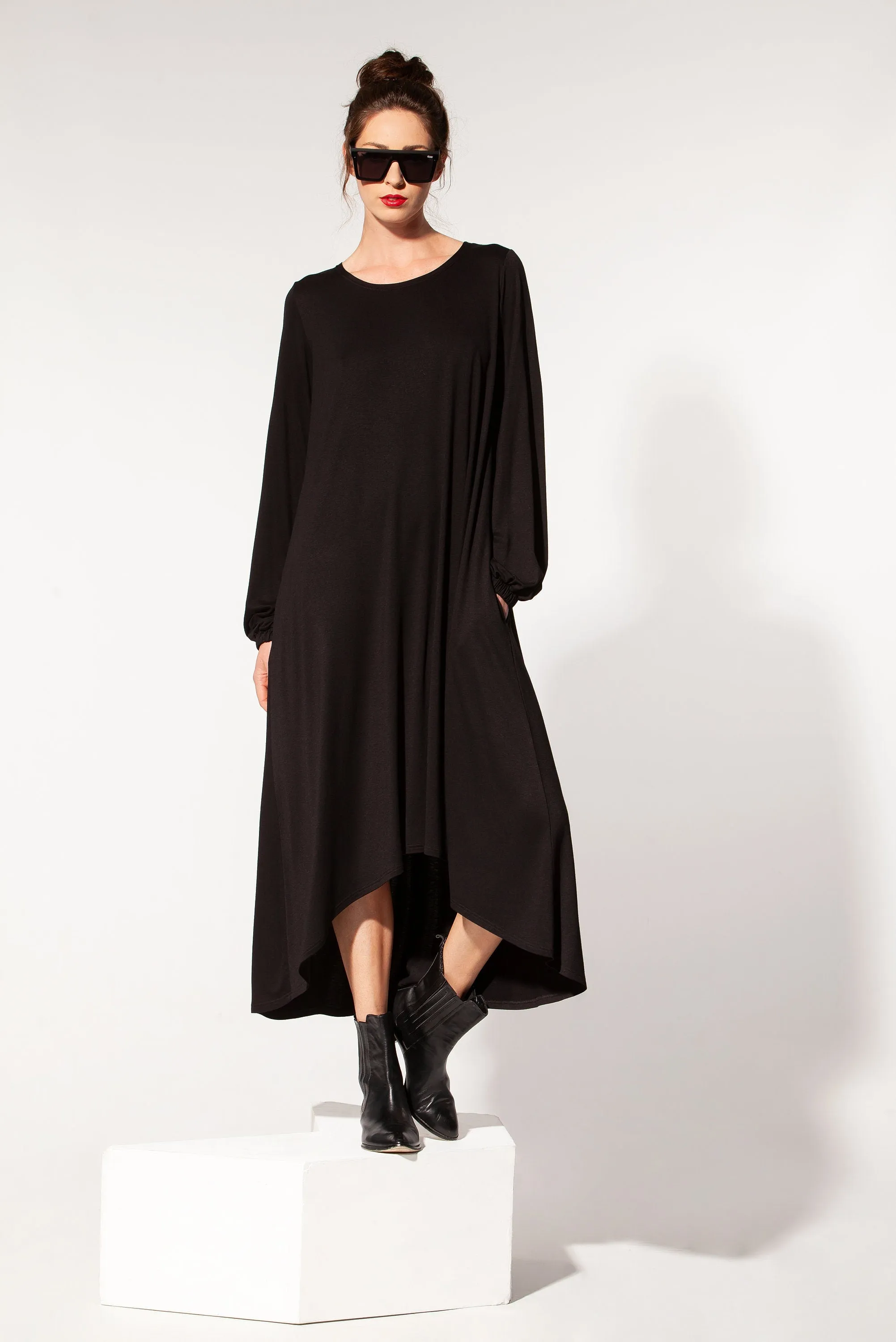 Loungewear Women, Black Lounge Dress, Winter Tunic Dress, Long Sleeve Dress, Comfy Home Dress, Plus Size Clothing, Asymmetrical Dress