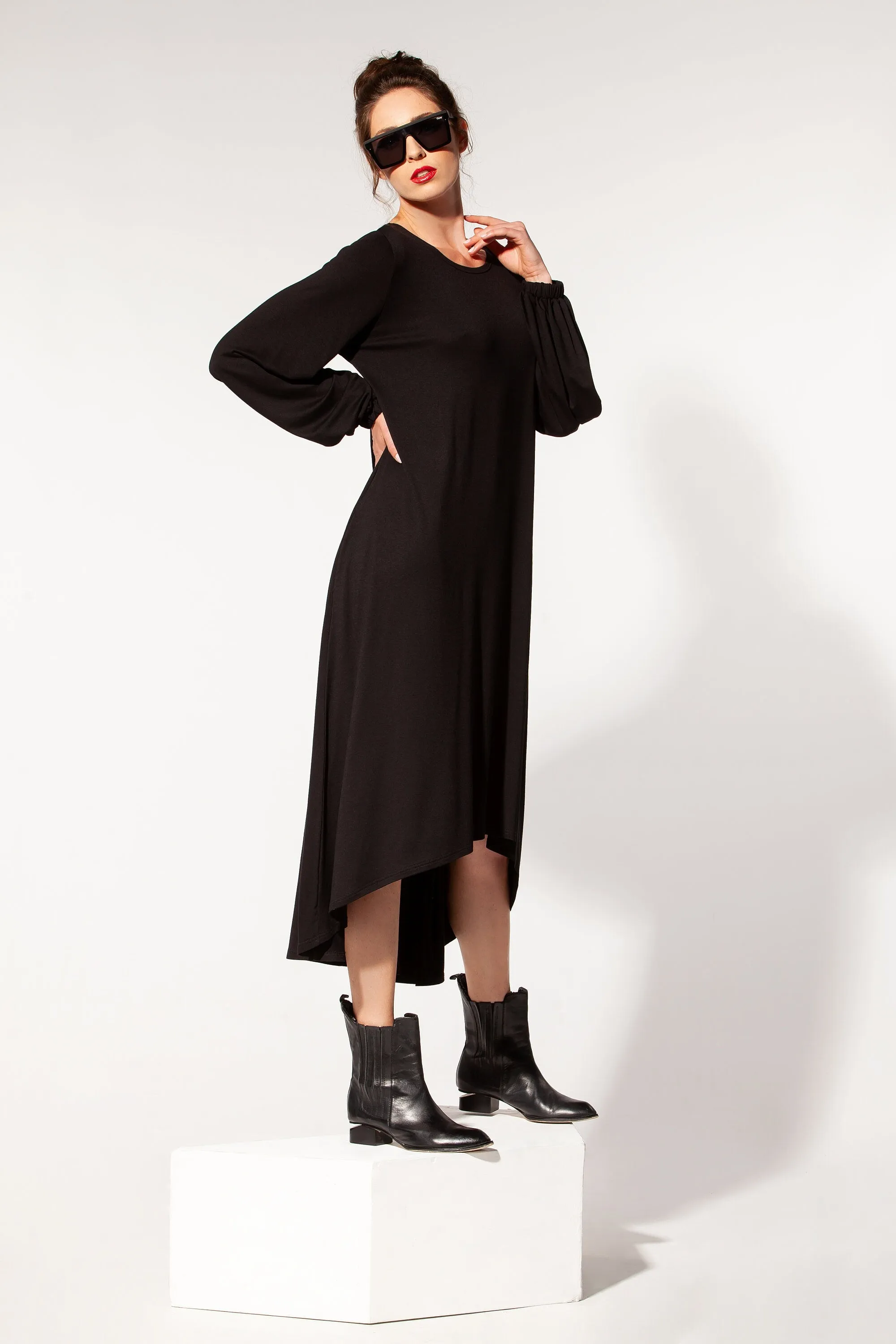 Loungewear Women, Black Lounge Dress, Winter Tunic Dress, Long Sleeve Dress, Comfy Home Dress, Plus Size Clothing, Asymmetrical Dress