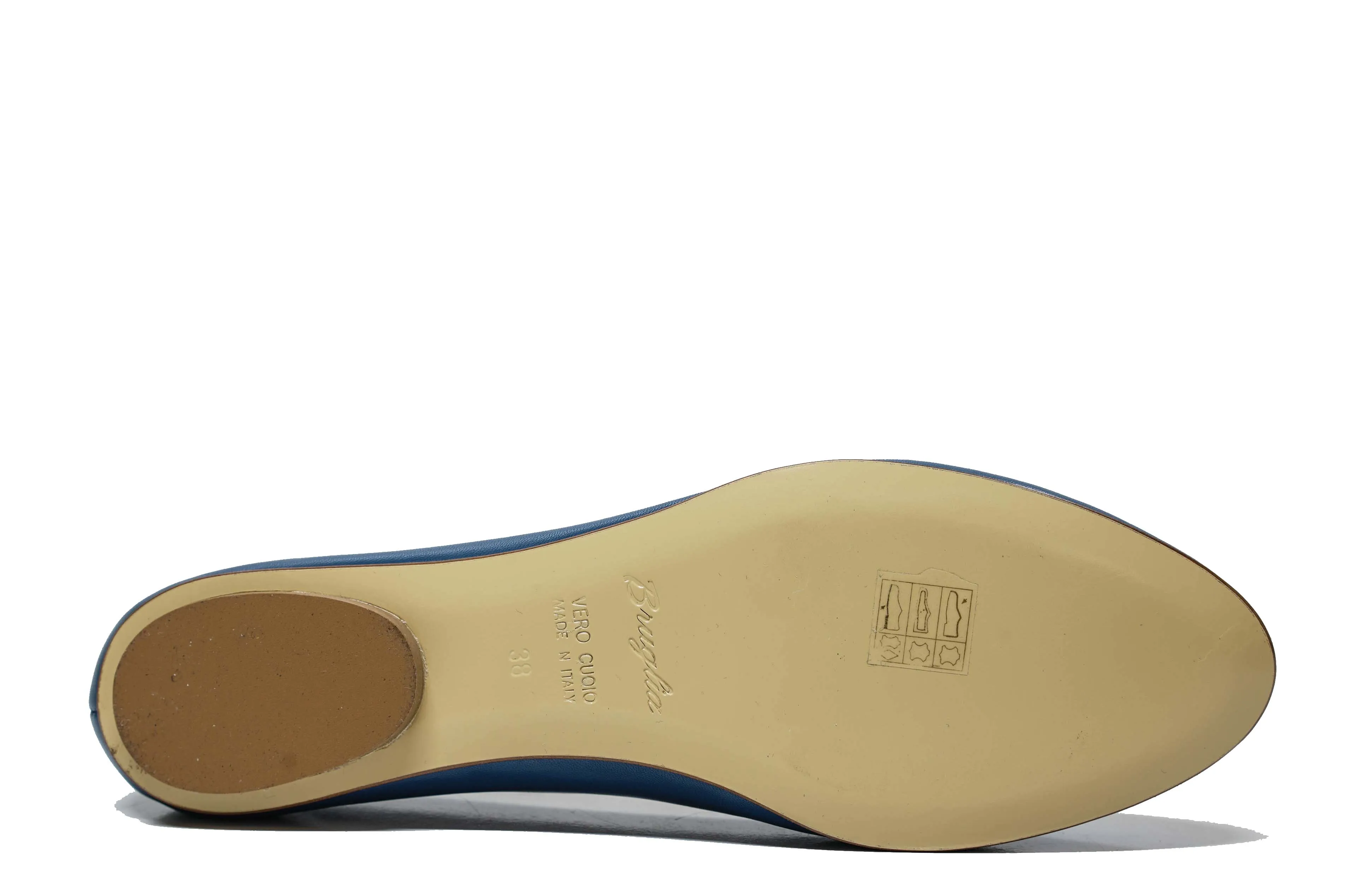 Love Bruglia Women’s Blue Leather Heart Flat Shoe 7324
