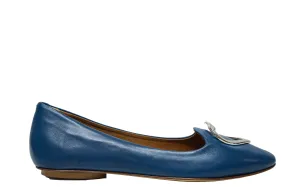 Love Bruglia Women’s Blue Leather Heart Flat Shoe 7324