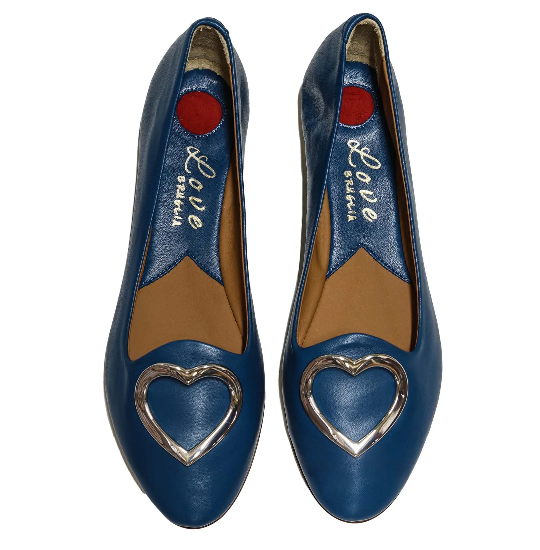 Love Bruglia Women’s Blue Leather Heart Flat Shoe 7324