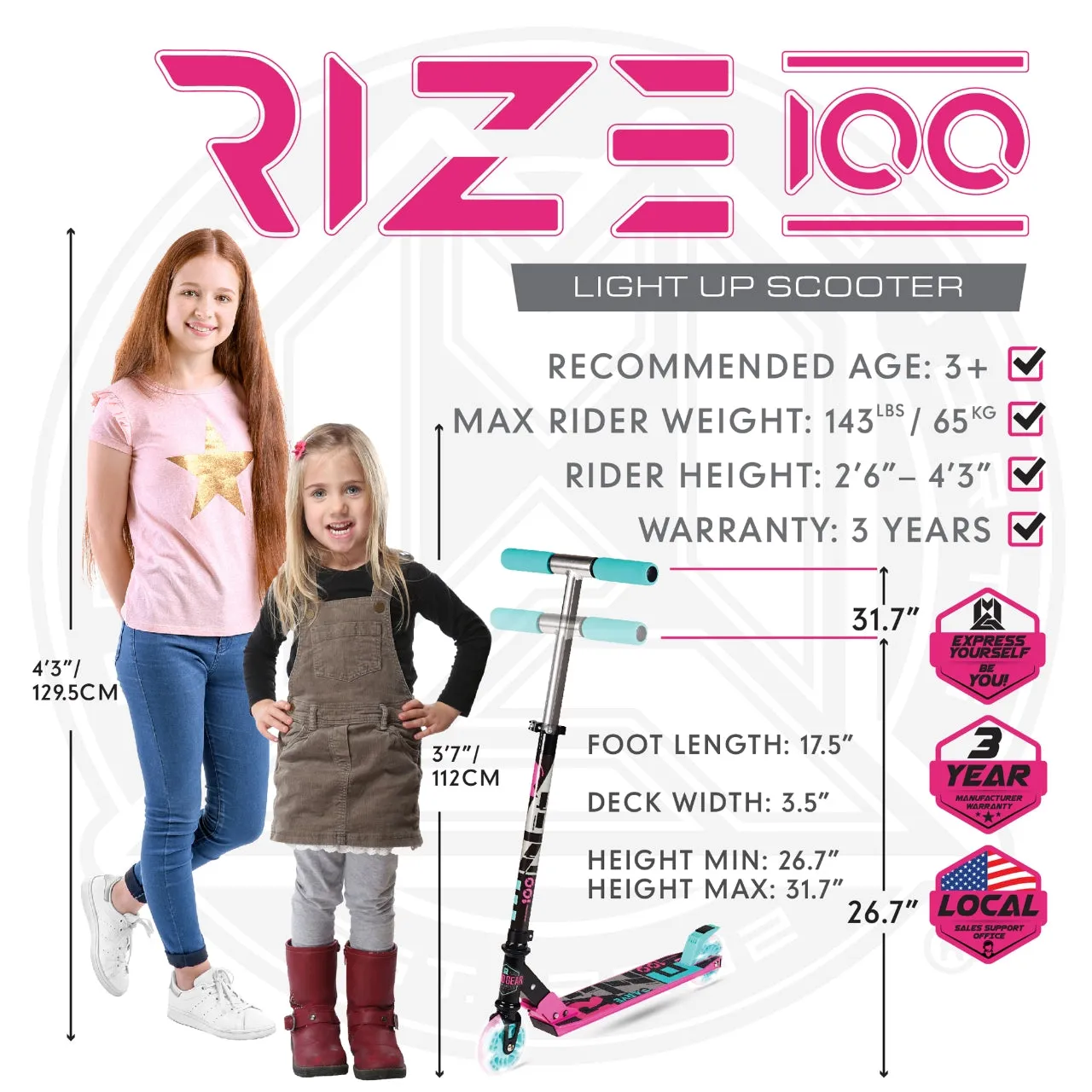 Madd Gear Carve Rize 100 Dreams Light Up Wheels Scooter - Black / Pink / Blue