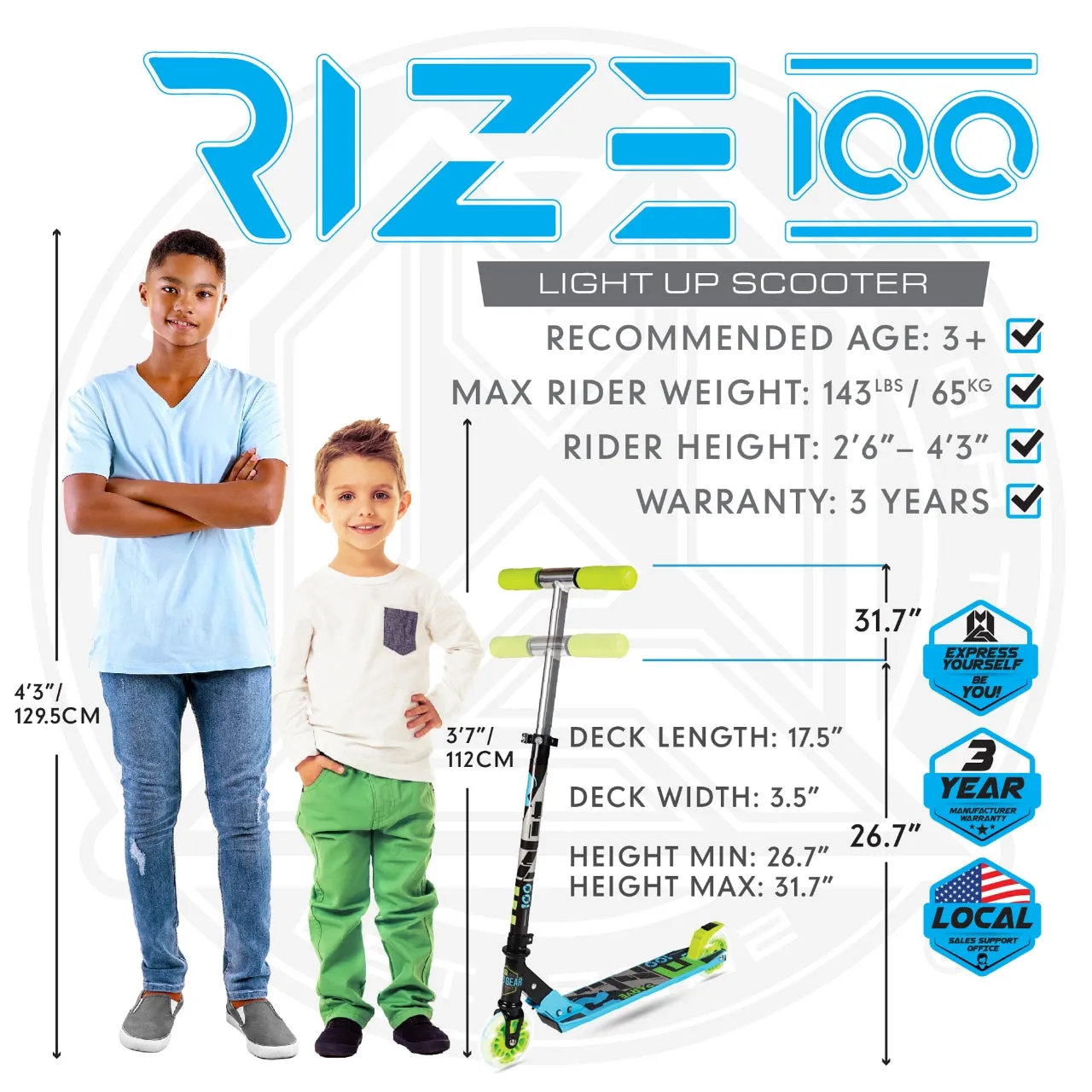 Madd Gear Carve Rize 100 Waves Light Up Wheels Scooter - Blue / Lime