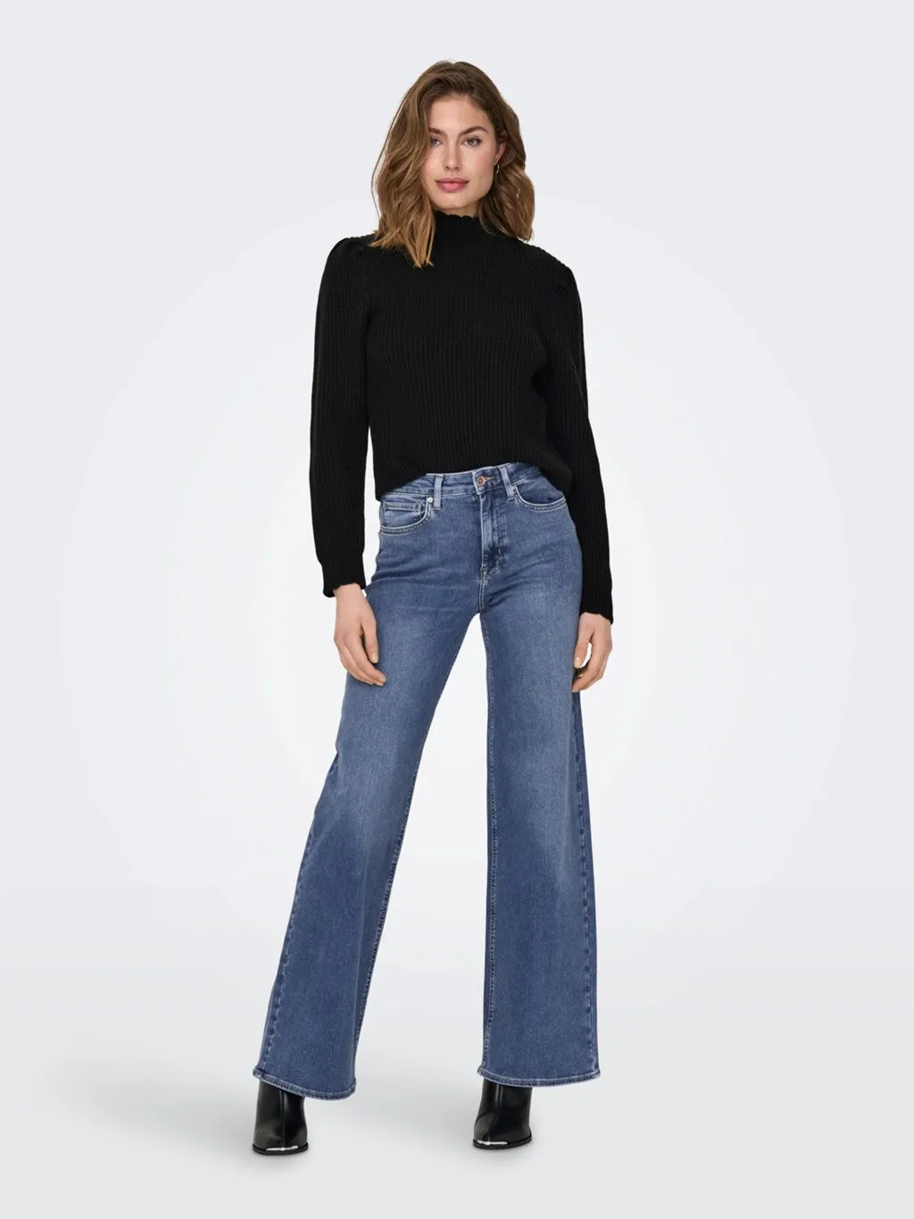 Madison Black Denim High Waist Wide Leg Jeans