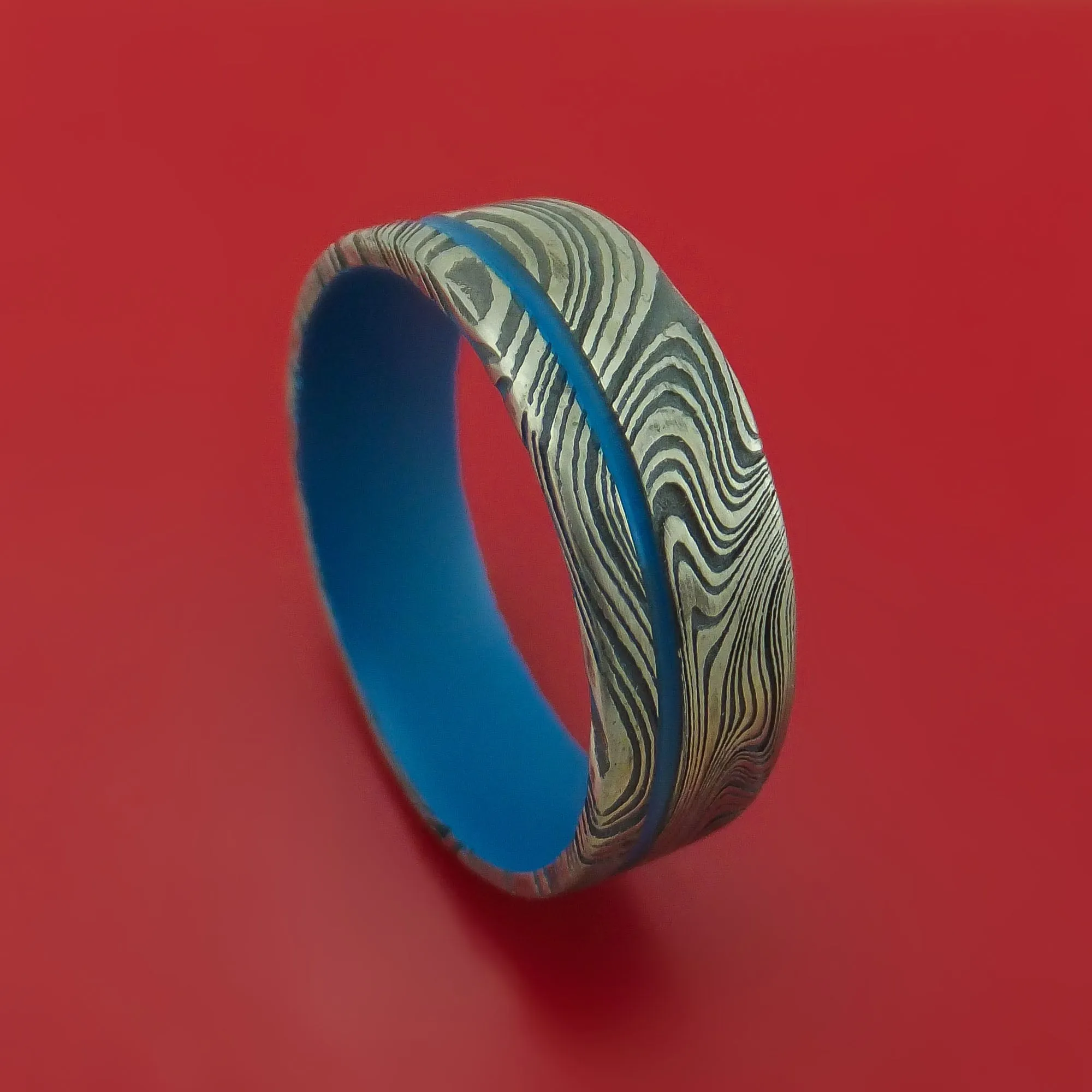 Marble Kuro Damascus Steel and Cerakote Ring Custom Made