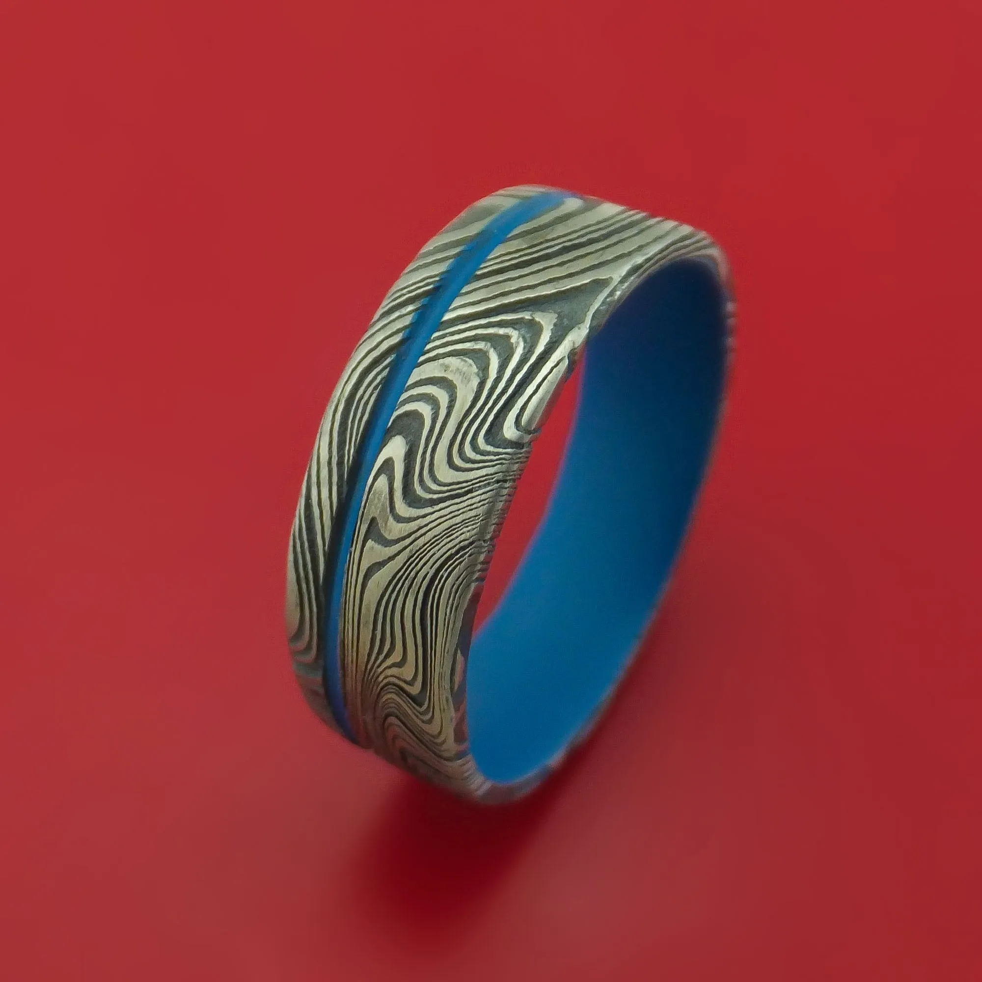Marble Kuro Damascus Steel and Cerakote Ring Custom Made