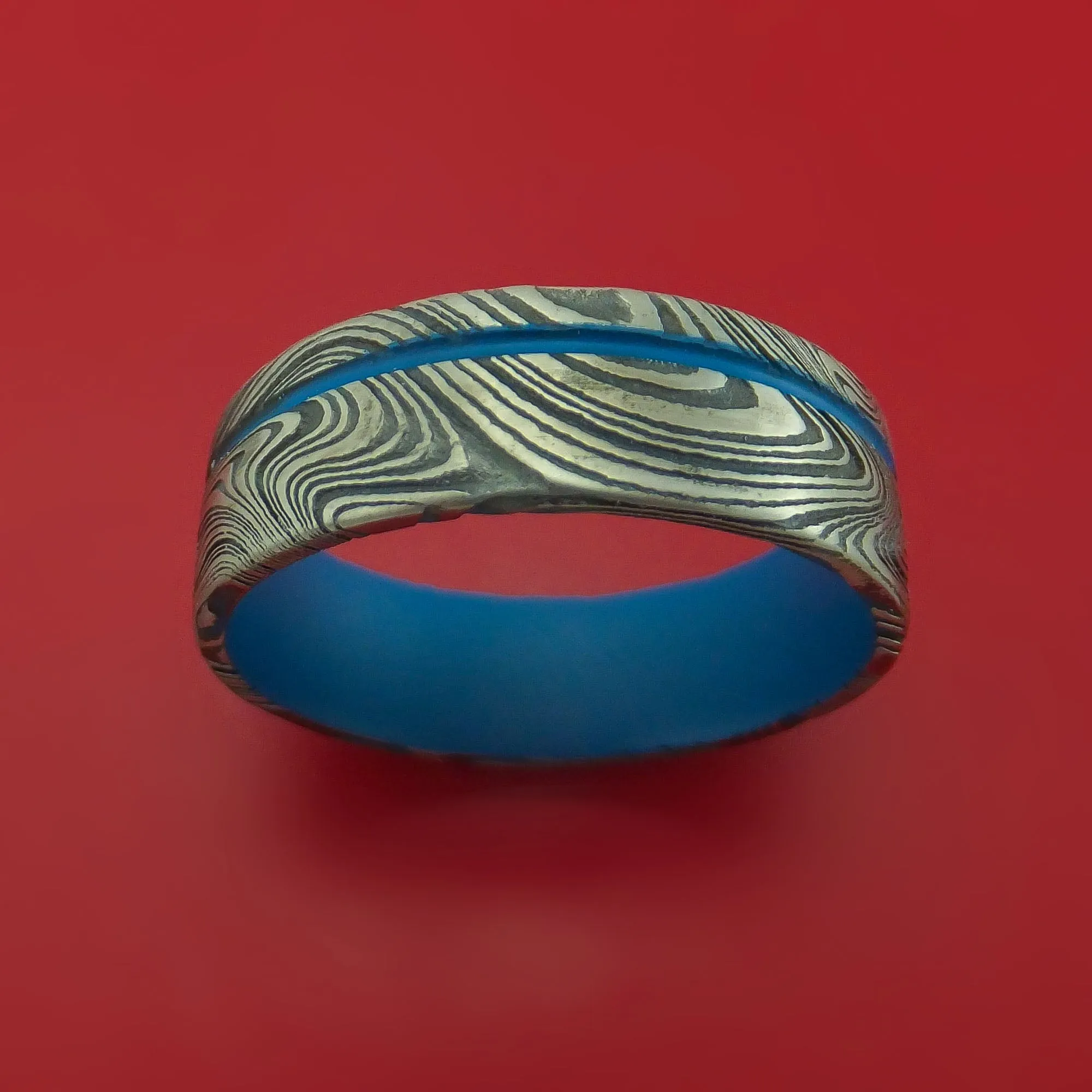 Marble Kuro Damascus Steel and Cerakote Ring Custom Made