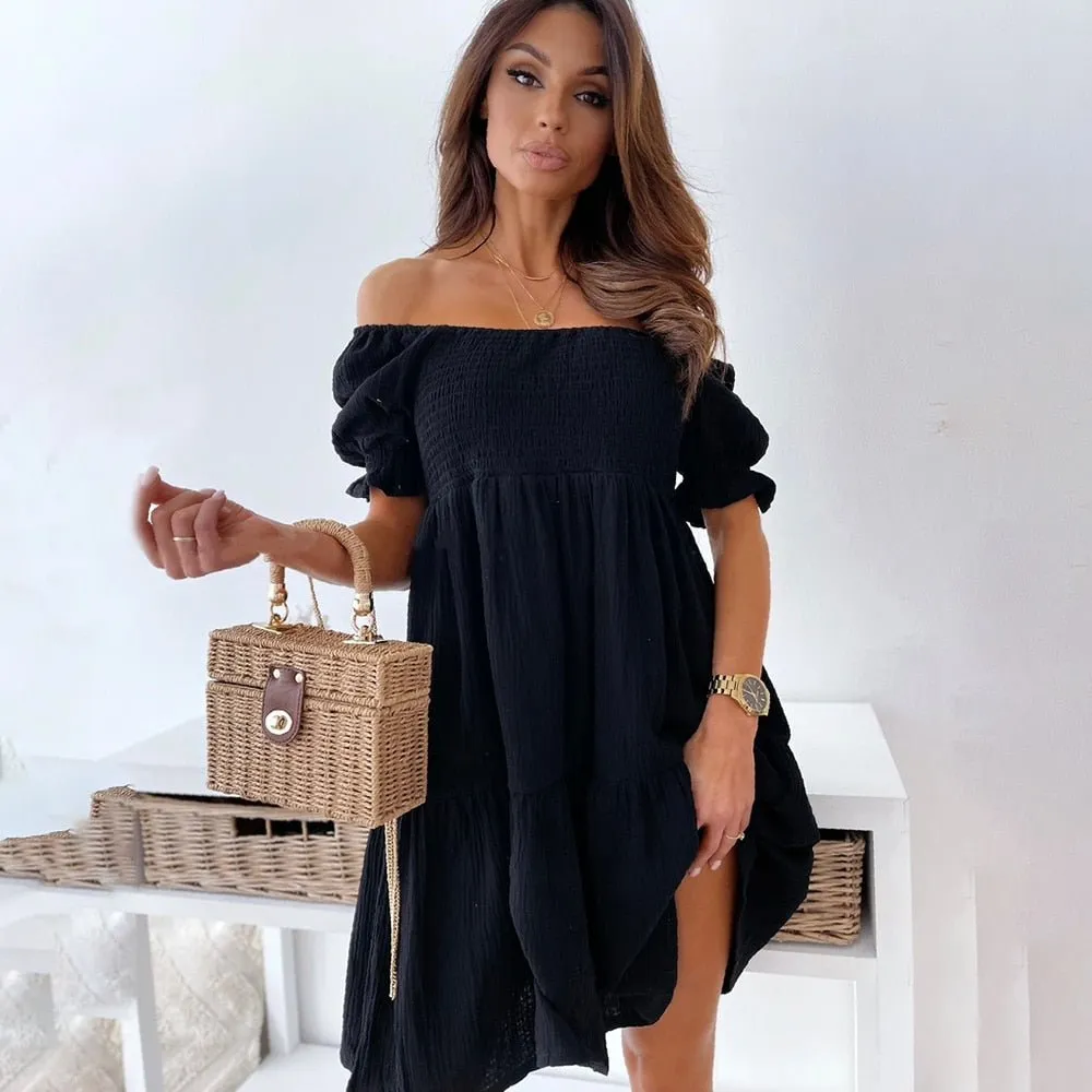 Marietta - Chic Flowy Off Shoulder Style Woman's Summer Dress