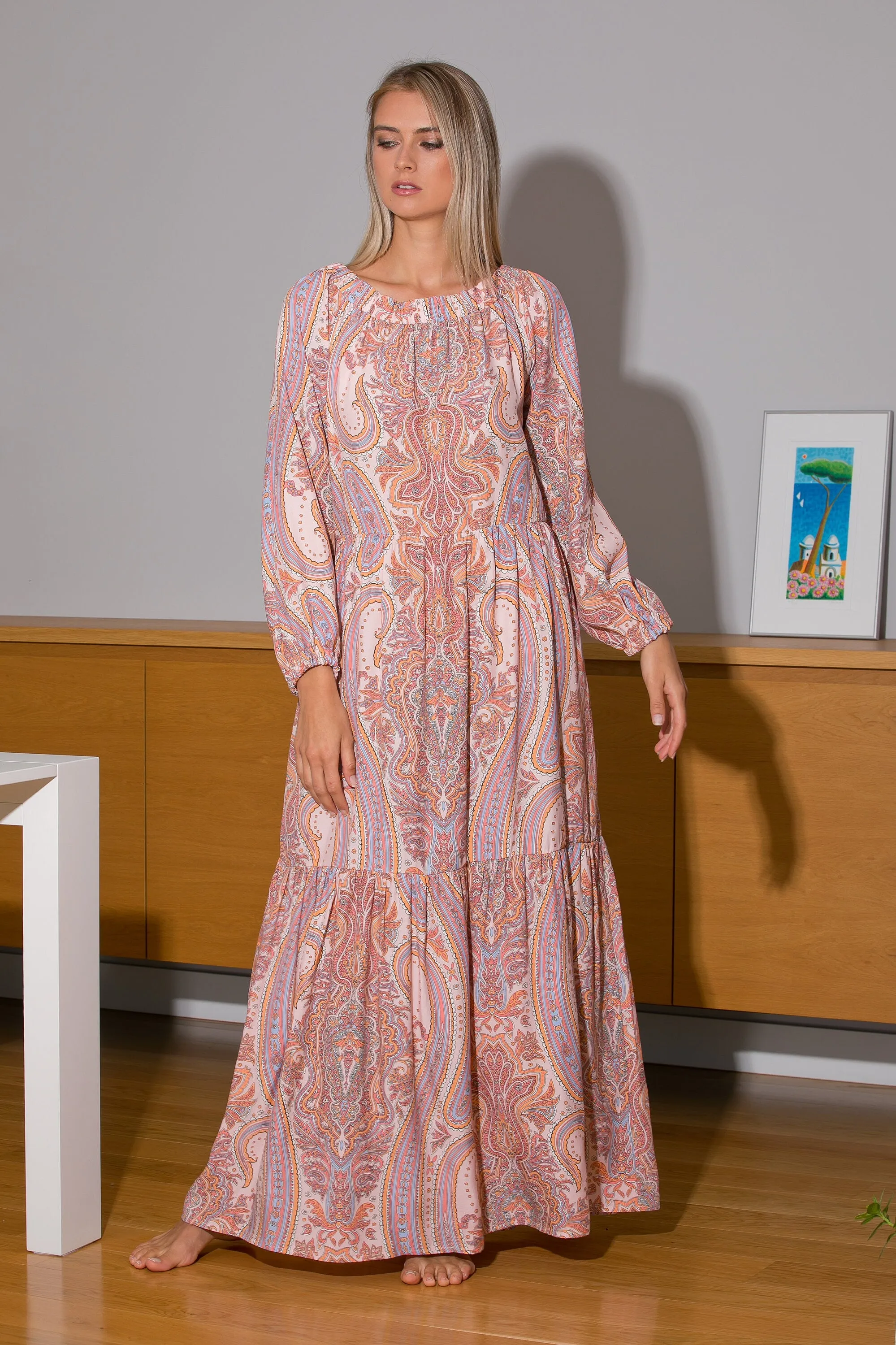 Maxi Boho Dress, Paisley Dress, Loose Maxi Dress, Pattern Dress, Frill Dress, Long Sleeve Dress, Maternity Dress, Plus Size Clothing, Party
