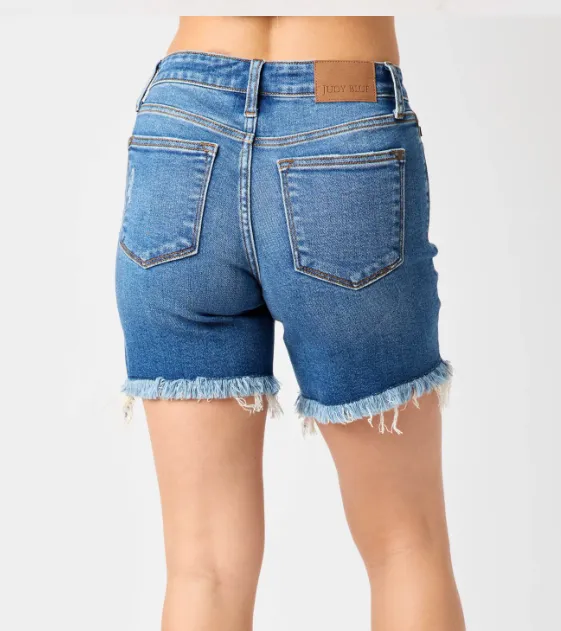 Mid Rise Destroy Fray Hem Shorts