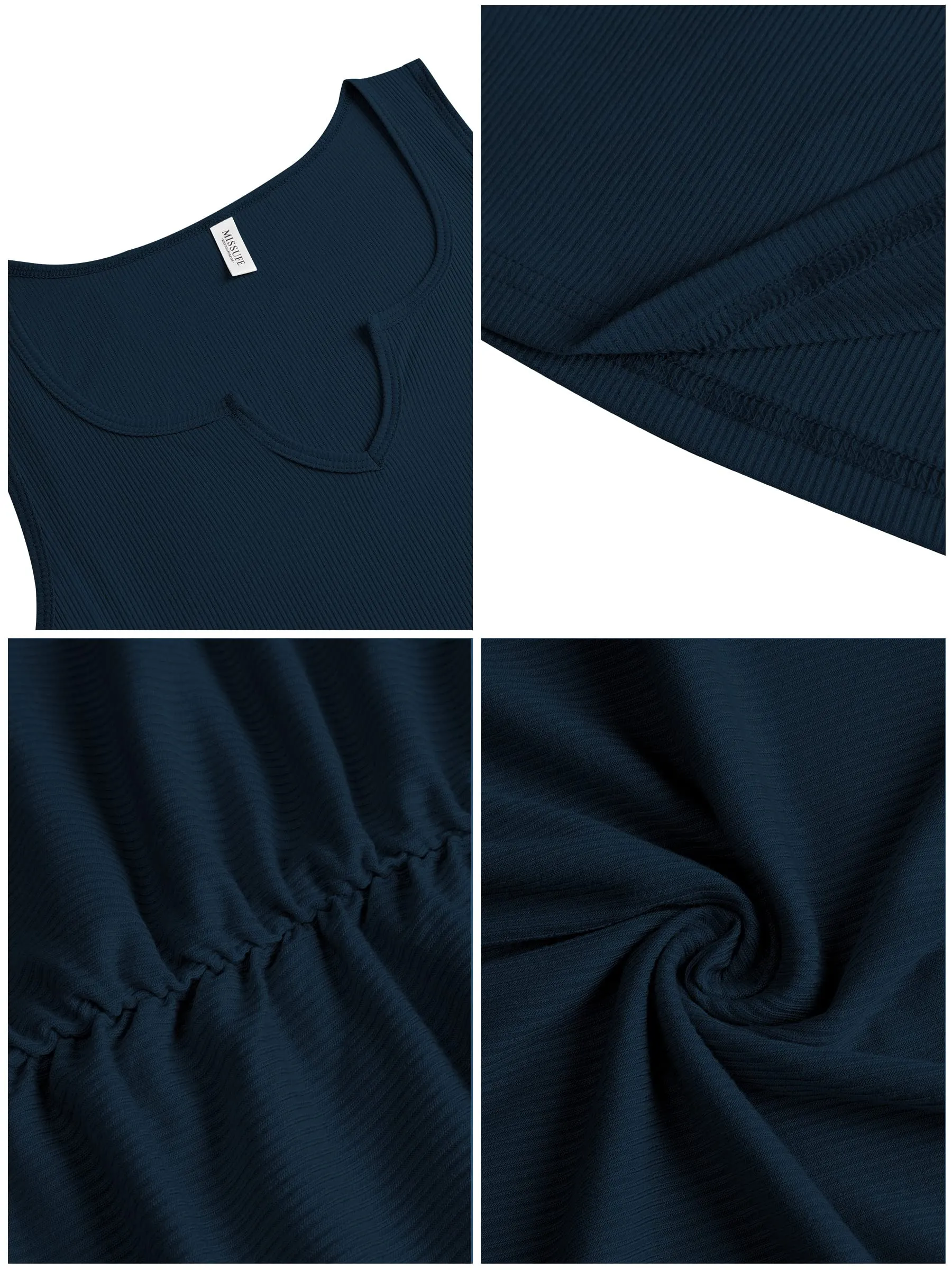 Missufe Ruched Bodycon V Neck Sundress Women's Sleeveless Summer Short Tank Dress (Navy Blue, Small)