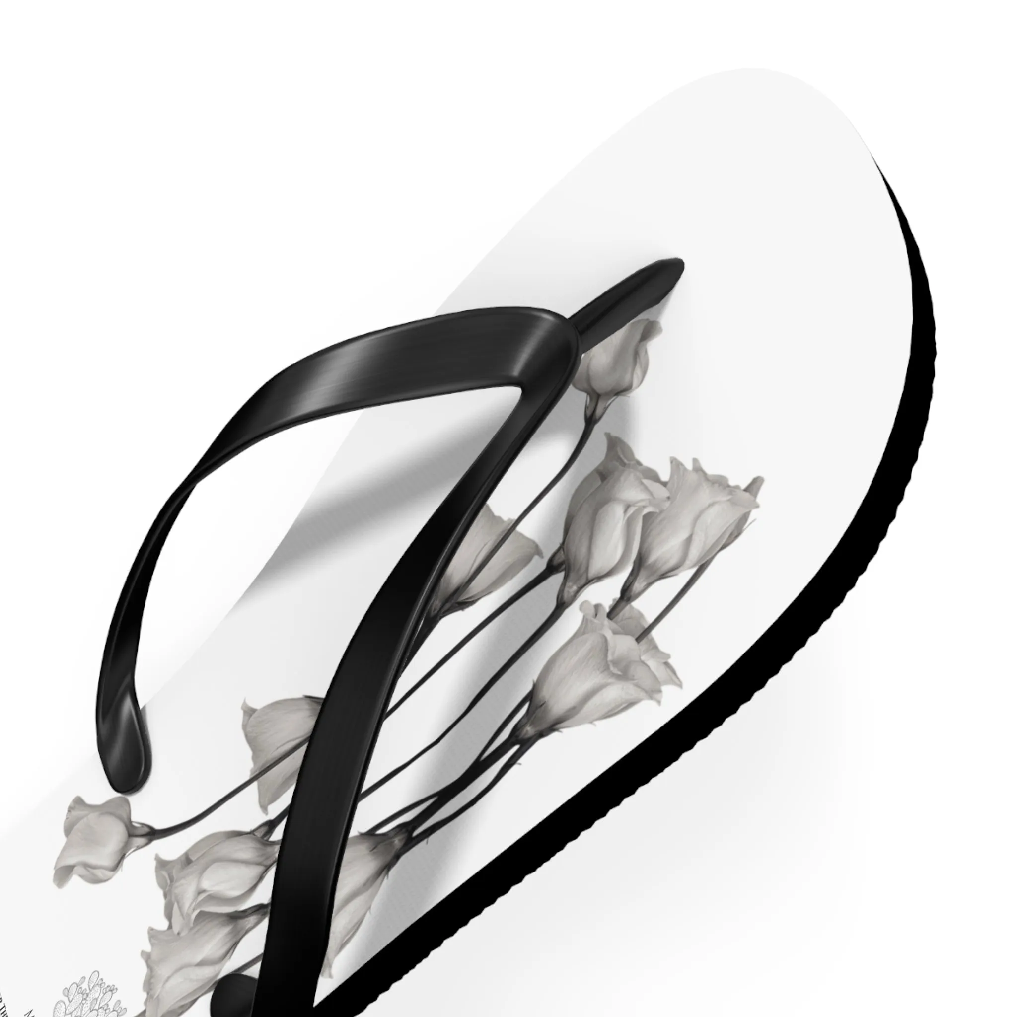 Monochrome Collection Floral Flip Flops - Stylish Summer Sandals - Margo Makaroff - Personalization Available
