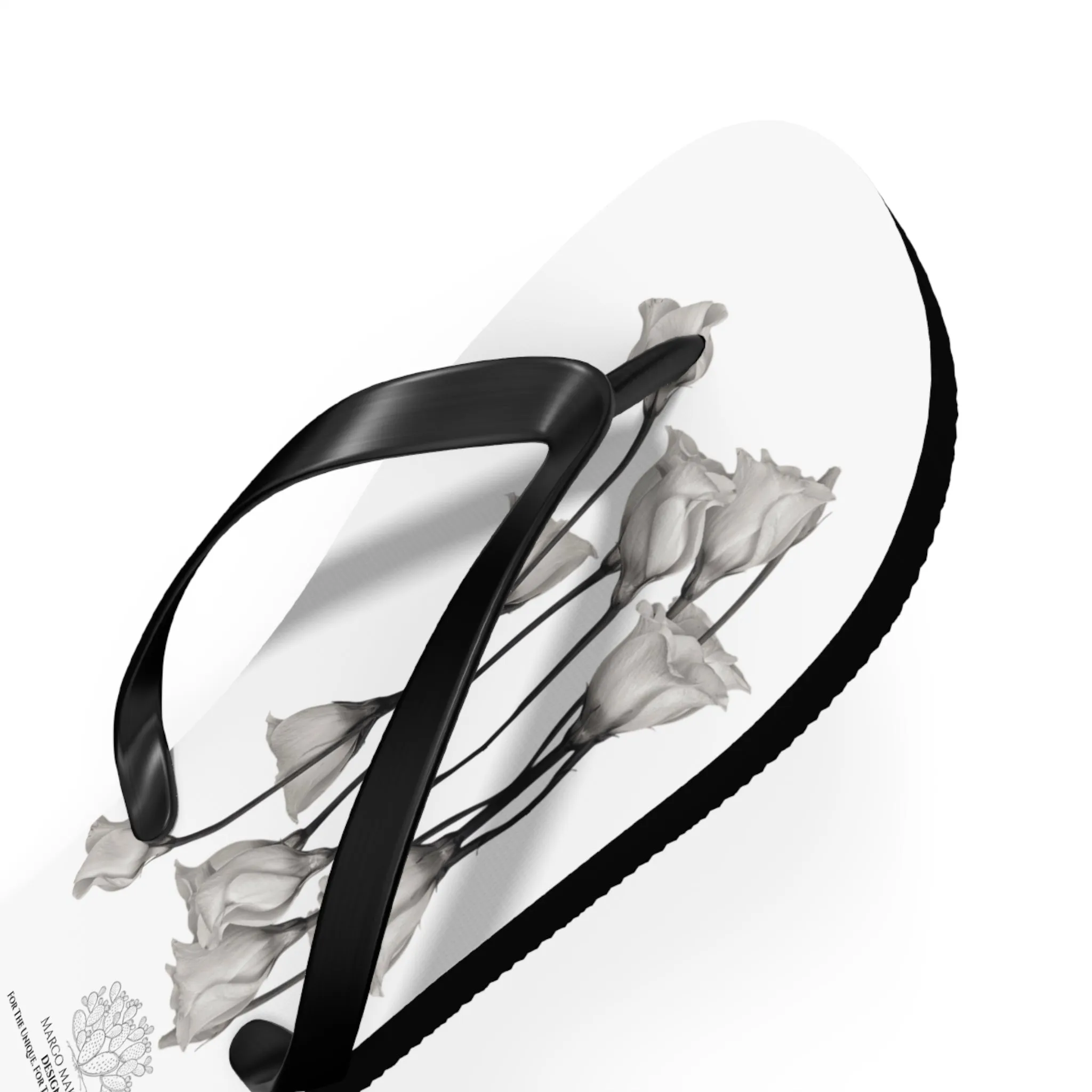 Monochrome Collection Floral Flip Flops - Stylish Summer Sandals - Margo Makaroff - Personalization Available