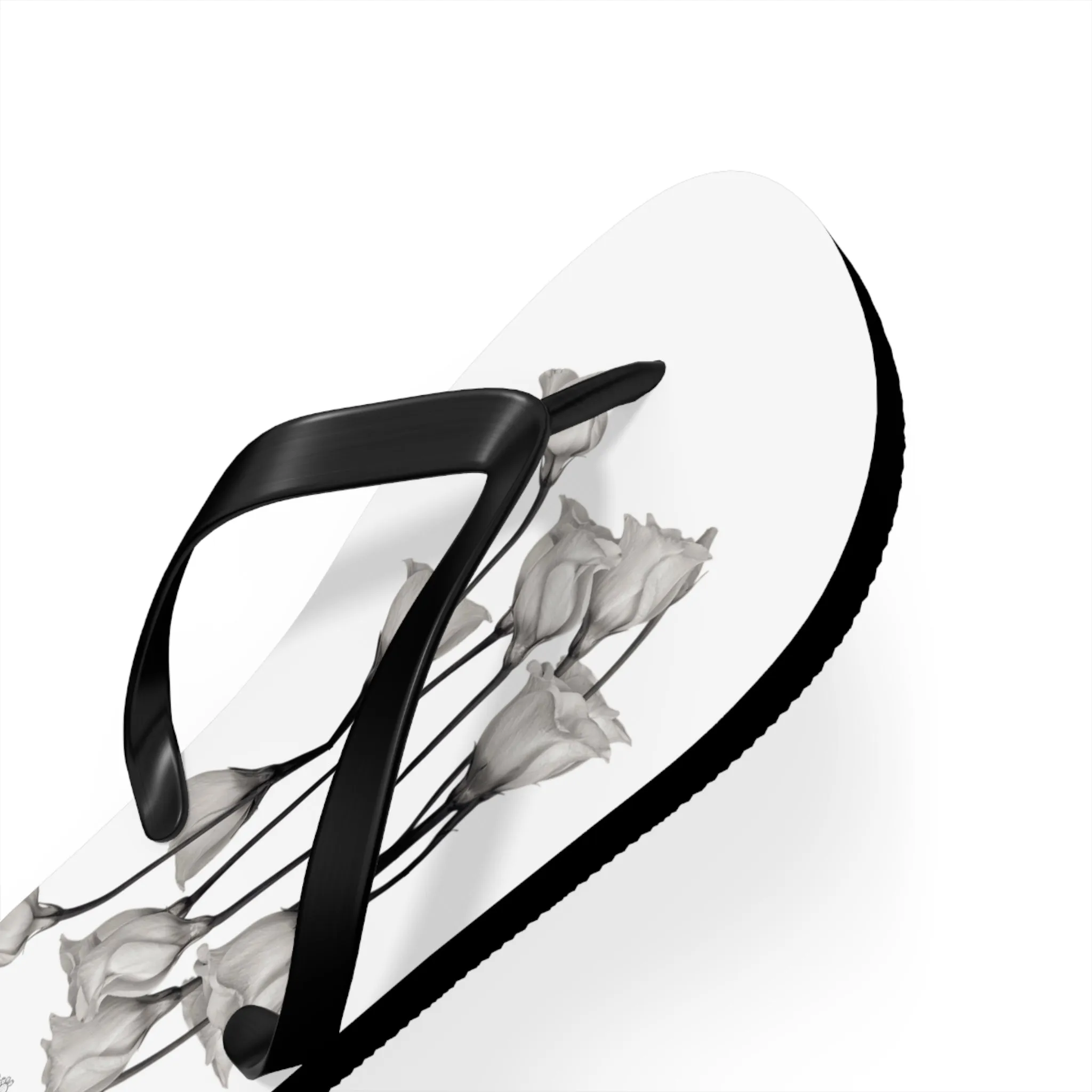 Monochrome Collection Floral Flip Flops - Stylish Summer Sandals - Margo Makaroff - Personalization Available