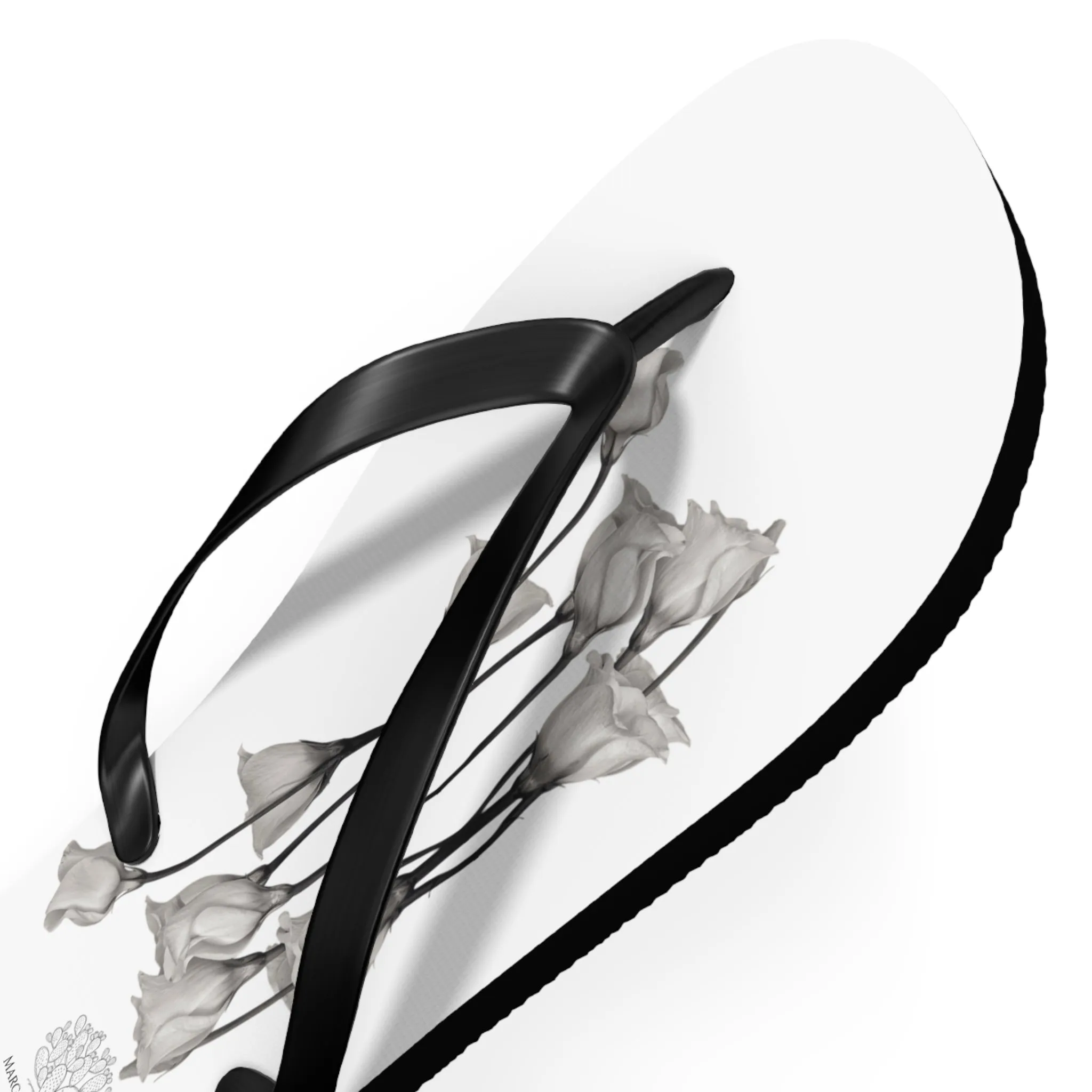 Monochrome Collection Floral Flip Flops - Stylish Summer Sandals - Margo Makaroff - Personalization Available