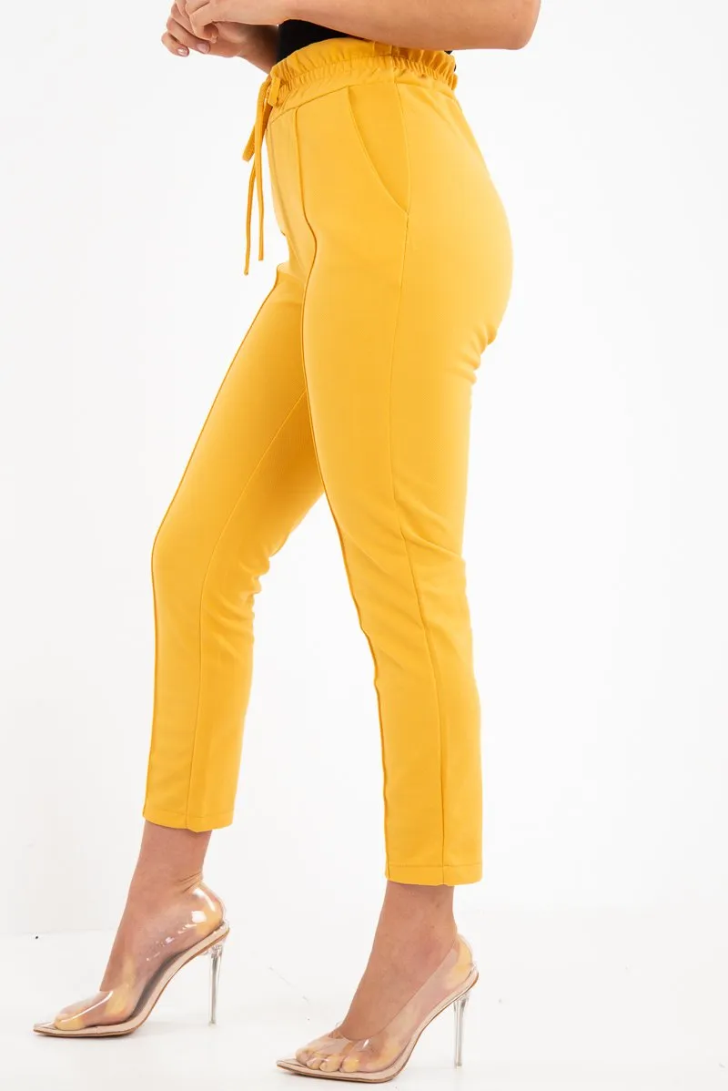 Mustard Drawstring Seam Front Tailored Joggers - Lissie