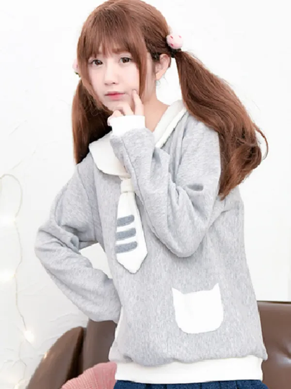 navy collar plush sweatshirt
