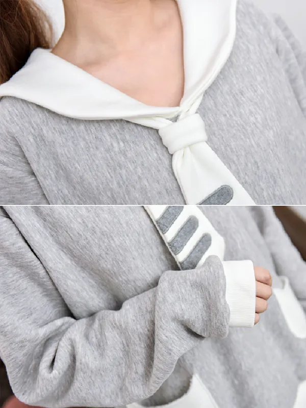 navy collar plush sweatshirt