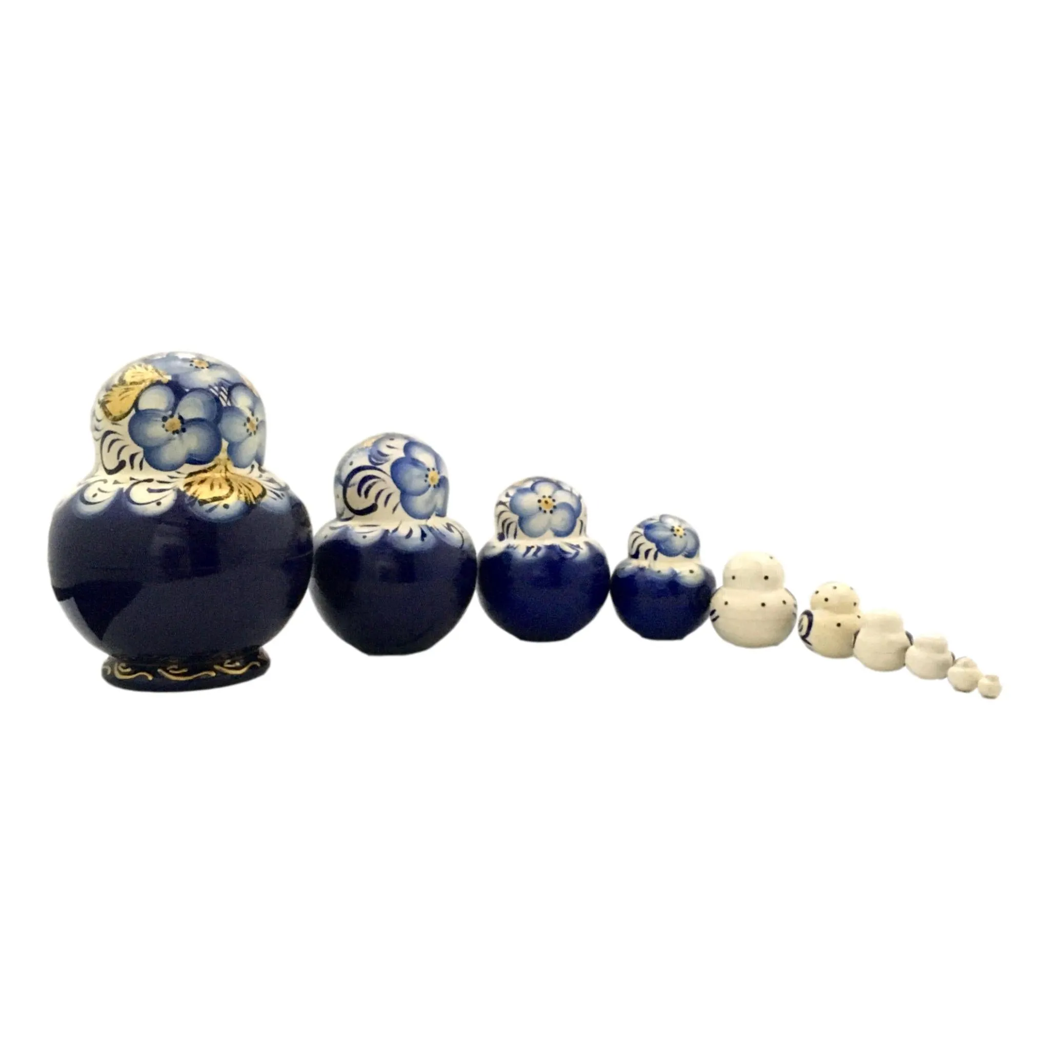 Nesting Dolls Large 10 Piece Set Blue Gold Flowers