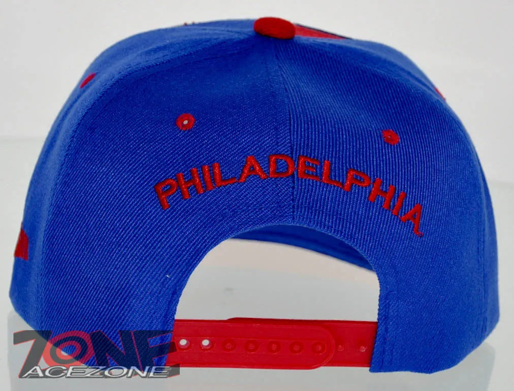 NEW! FLAT BILL SNAPBACK BALL US PHILADELPHIA PENNSYLVANIA CAP HAT RED BLUE