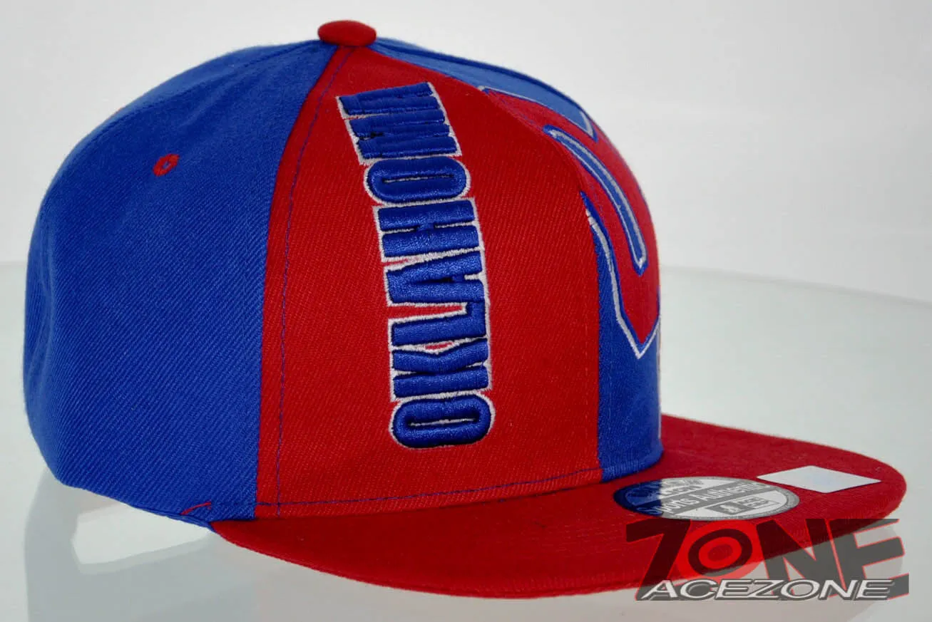 NEW! FLAT BILL SNAPBACK BALL US STATE OKLAHOMA CAP HAT RED BLUE