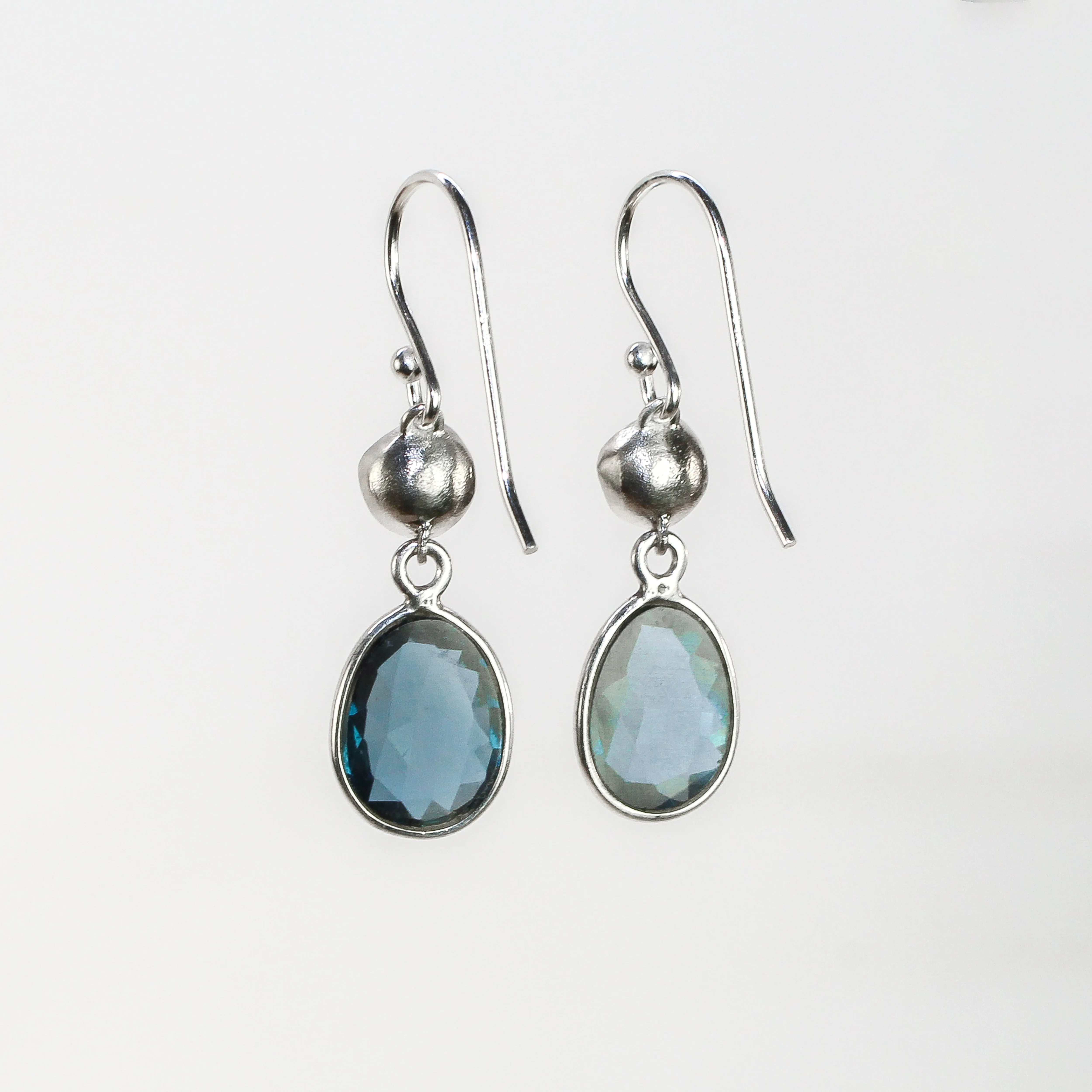 NEW! Medium Pod Earrings in Sterling Silver with London Blue Topaz by Sarah Richardson