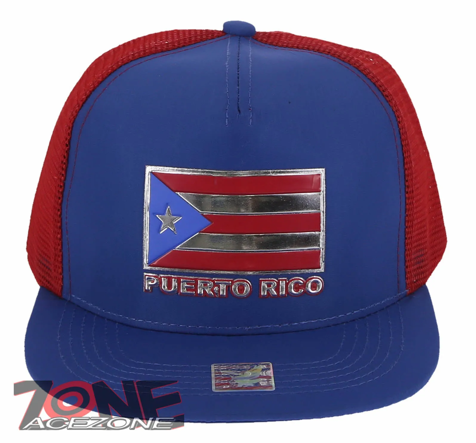 NEW! PUERTO RICO USA FLAG FLAT BILL MESH TRUCKER BASEBALL CAP HAT RED ROYAL BLUE