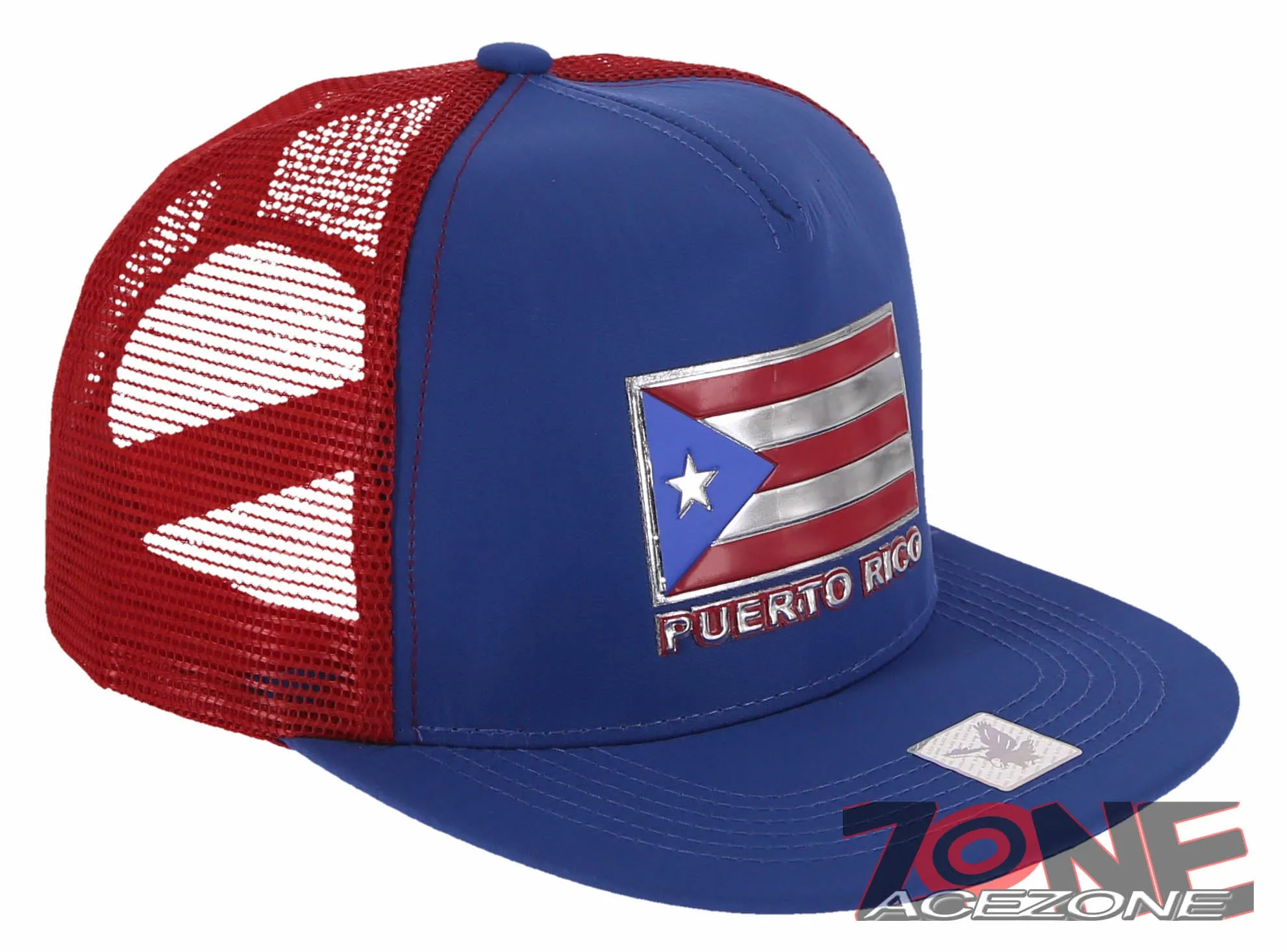 NEW! PUERTO RICO USA FLAG FLAT BILL MESH TRUCKER BASEBALL CAP HAT RED ROYAL BLUE