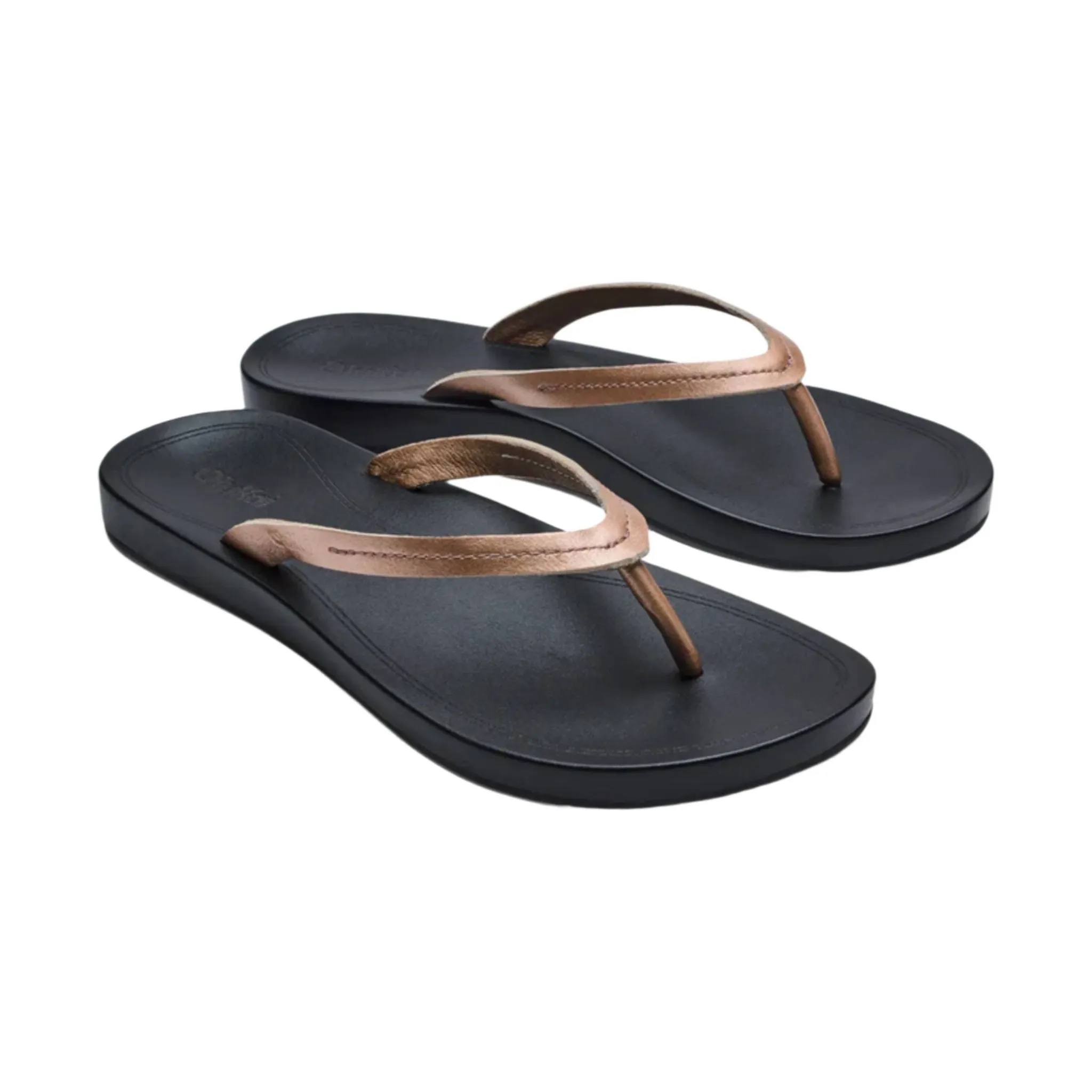 OluKai Women's Lalahi Leather Beach Sandals - Copper/Lava Rock