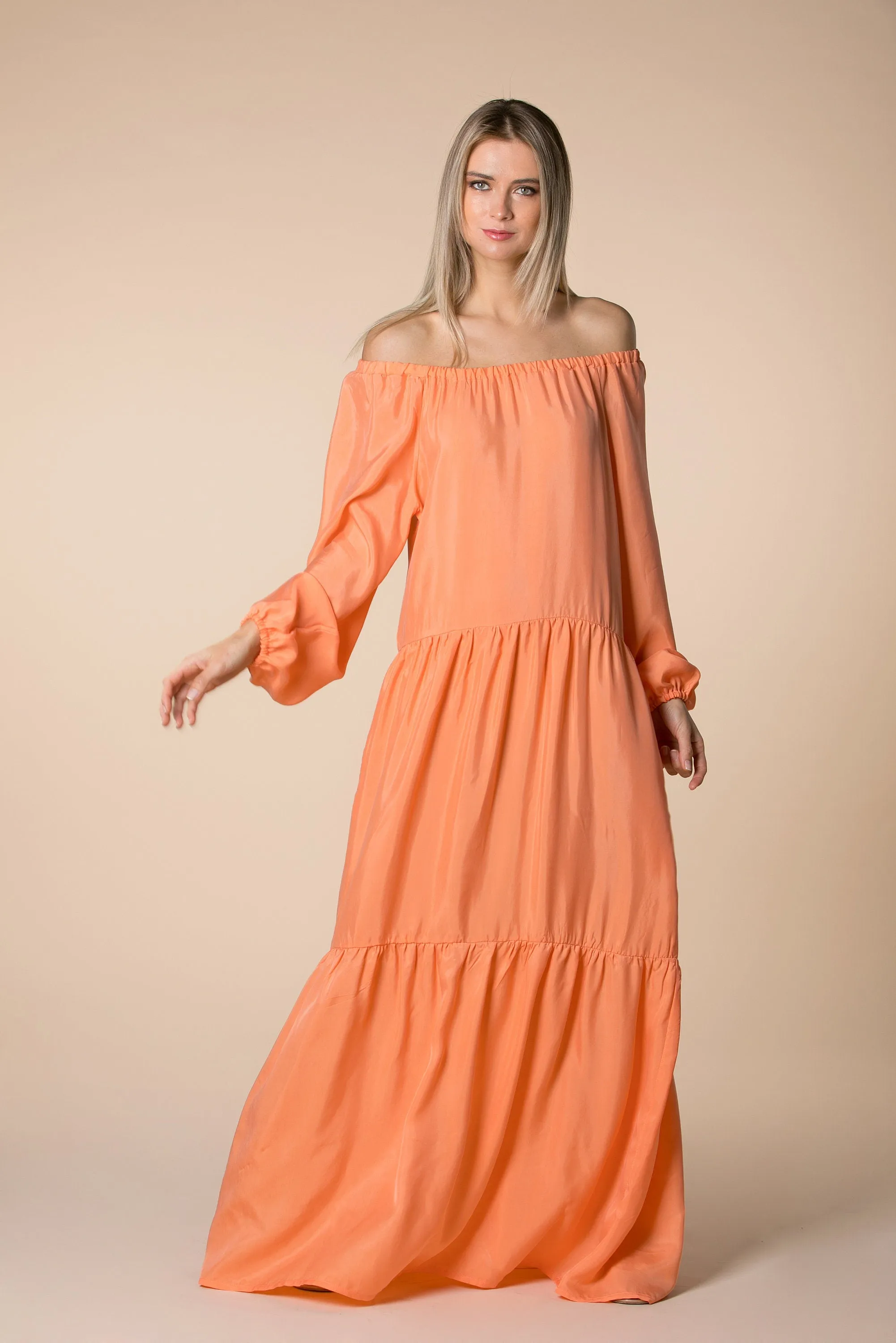 Peach Maxi Dress, Bishop Sleeve Dress, Loose Long Dress, Ruffle Dress, Pocket Dress, Bohemian Clothing, Summer Dress, Orange Boho Dress