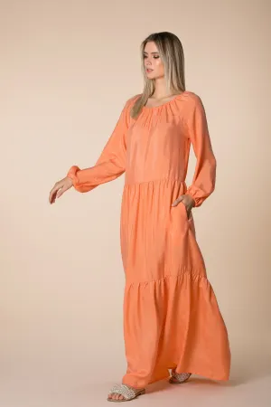 Peach Maxi Dress, Bishop Sleeve Dress, Loose Long Dress, Ruffle Dress, Pocket Dress, Bohemian Clothing, Summer Dress, Orange Boho Dress