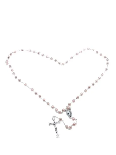Pink Pearl Bead Miraculous Medal Rosary (21")
