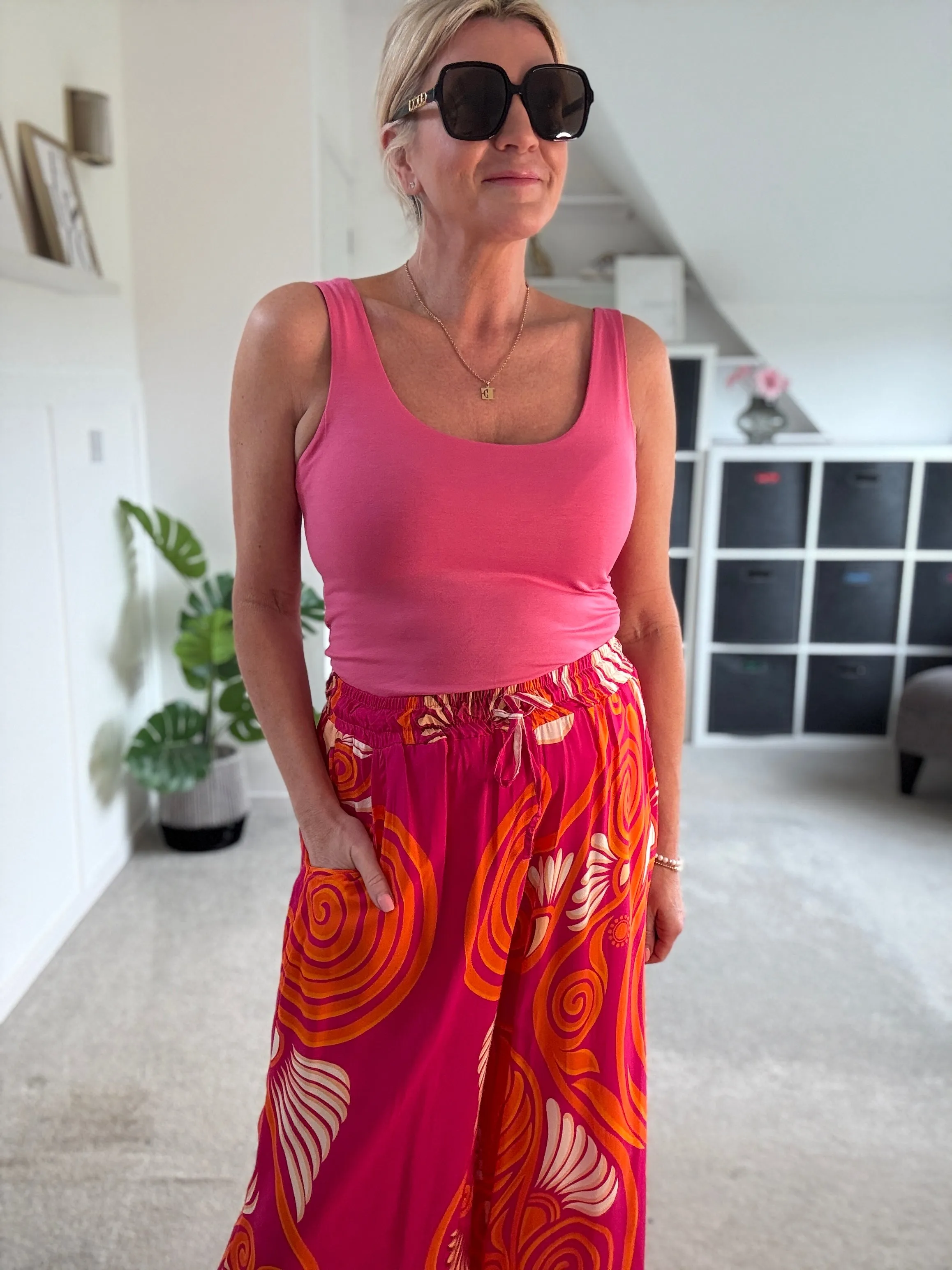 Pink/Orange Swirl Floaty Trousers