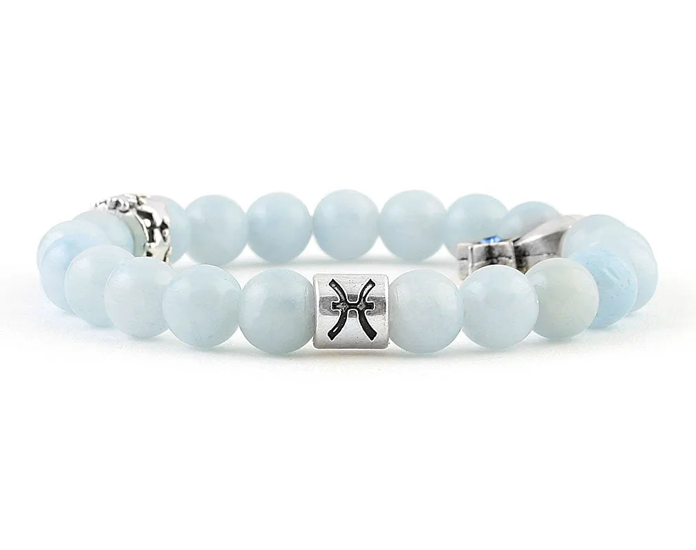 Pisces zodiac bracelet with aquamarine beads
