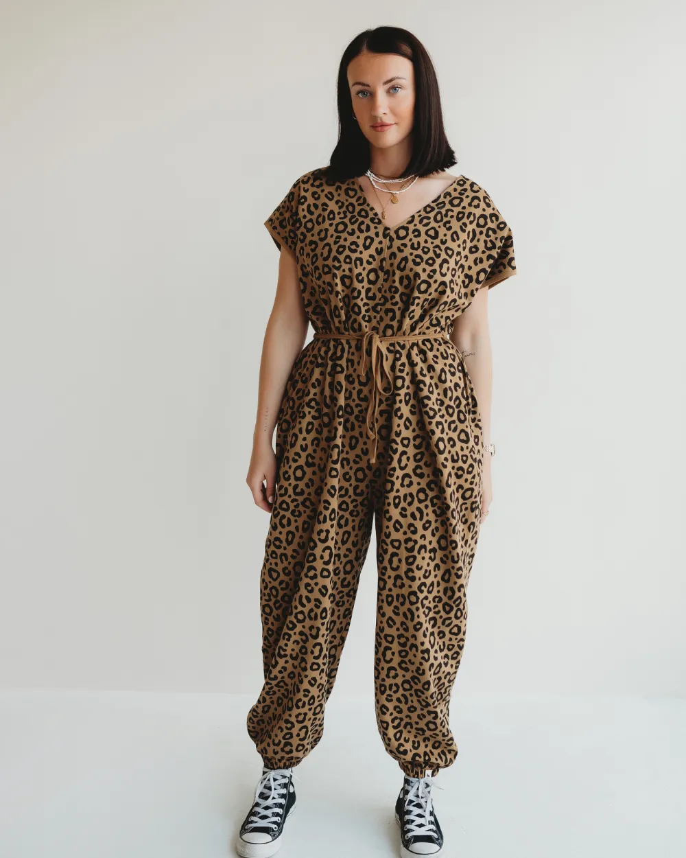 Rita Brown Animal Print Tie Waist Jumpsuit