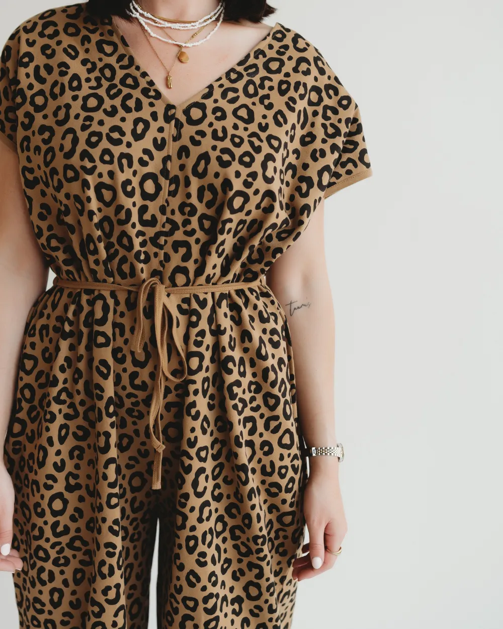 Rita Brown Animal Print Tie Waist Jumpsuit