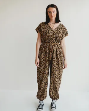 Rita Brown Animal Print Tie Waist Jumpsuit
