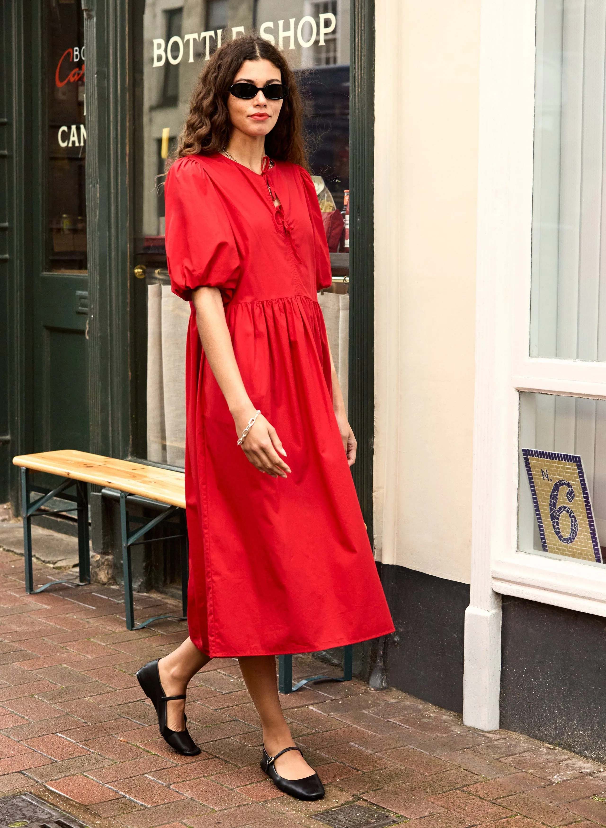 Rose Organic Cotton Tie Midi Dress | Crimson Red