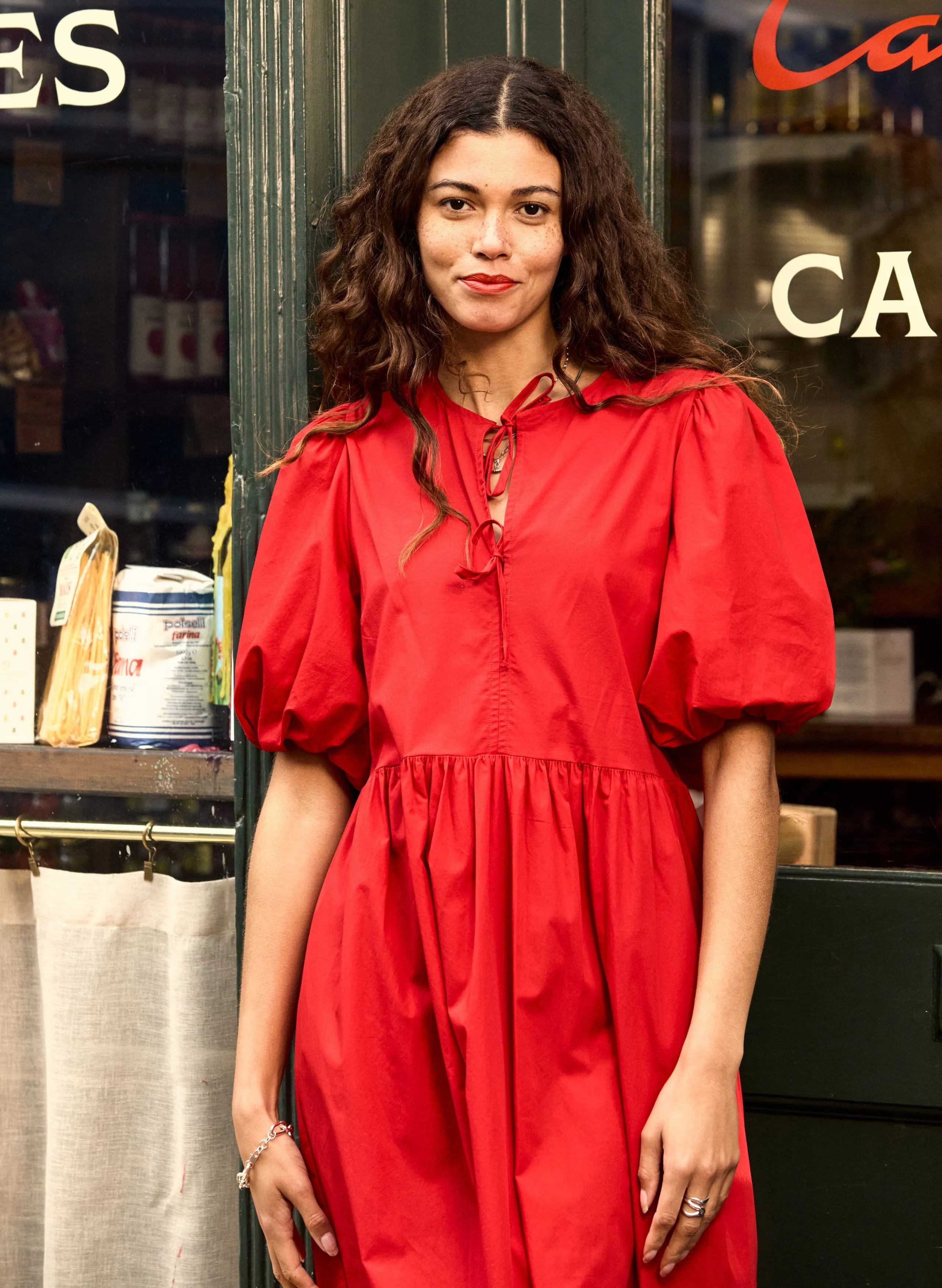 Rose Organic Cotton Tie Midi Dress | Crimson Red