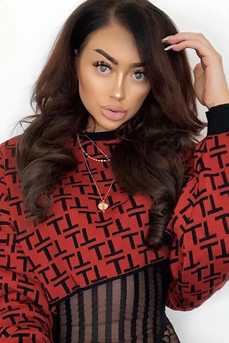 Rust Repeat Print Crop Jumper - Ryhanna