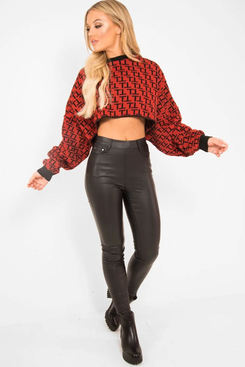 Rust Repeat Print Crop Jumper - Ryhanna