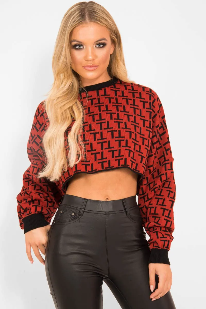 Rust Repeat Print Crop Jumper - Ryhanna