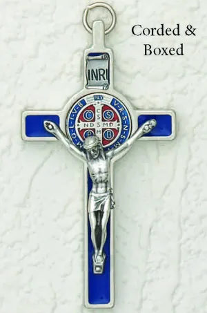 Saint Benedict Blue Enamel Crucifix - Enameled Medal