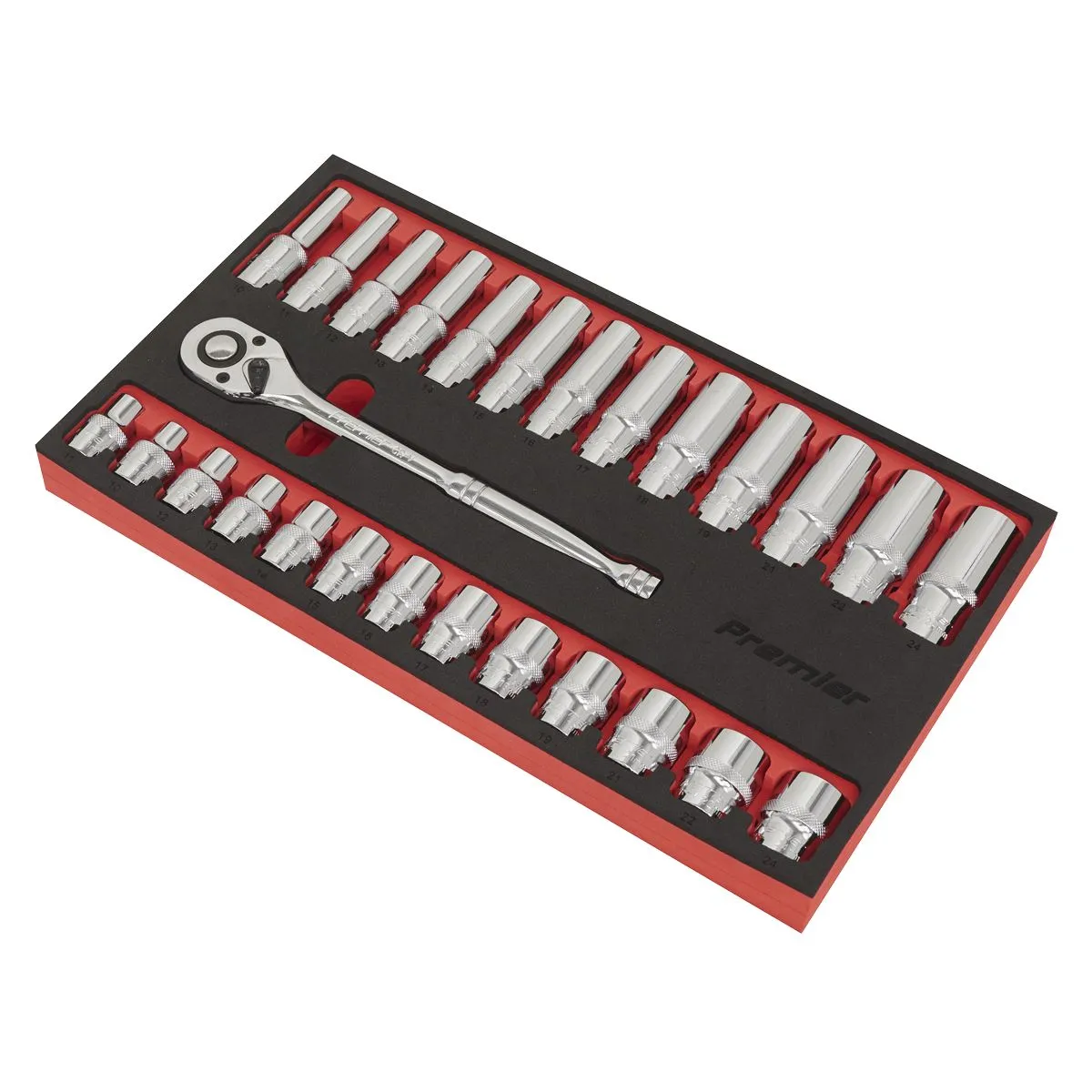 Sealey Premier Ratchet Wrench & Socket Set 27pc 1/2"Sq Drive