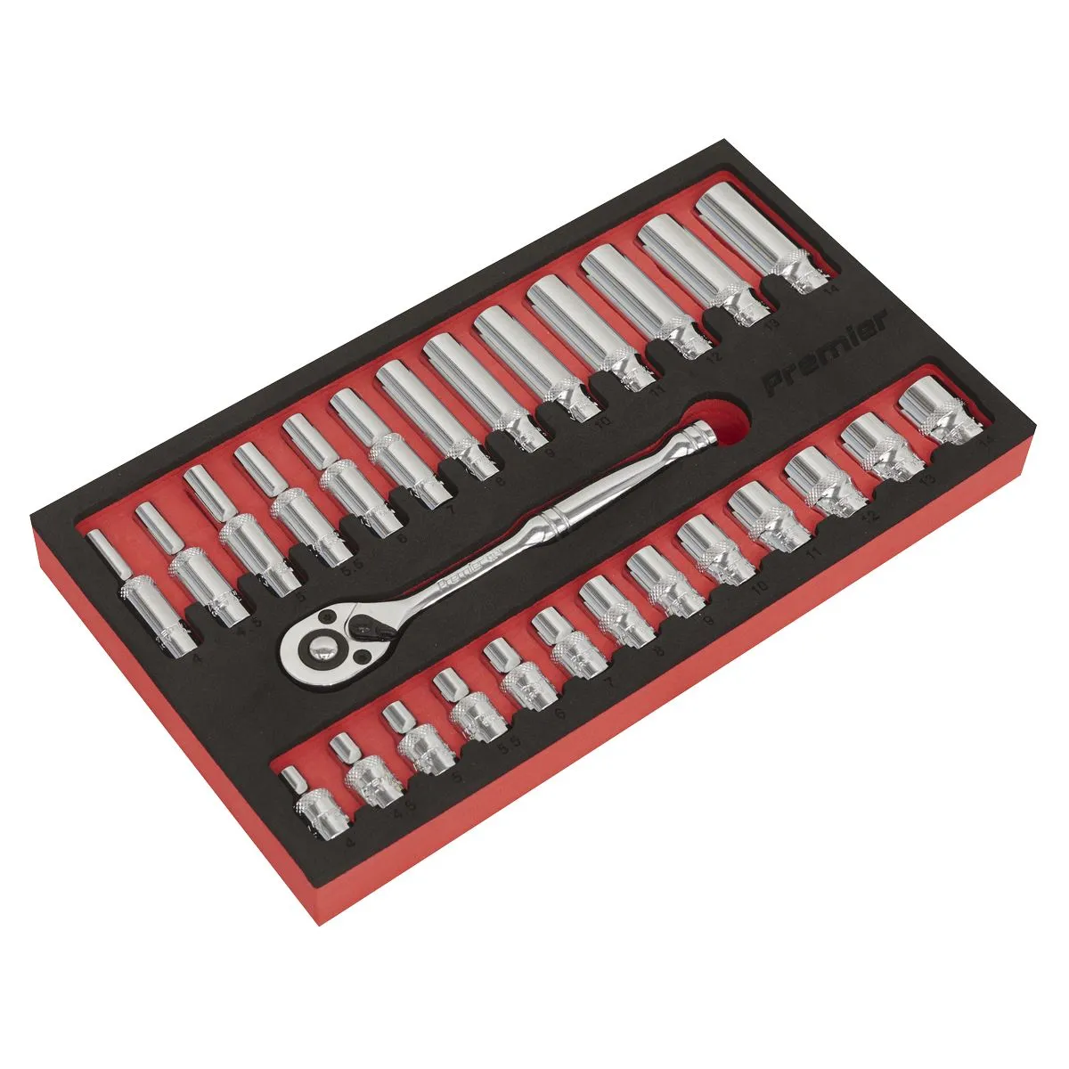 Sealey Premier Ratchet Wrench & Socket Set 27pc 1/4"Sq Drive
