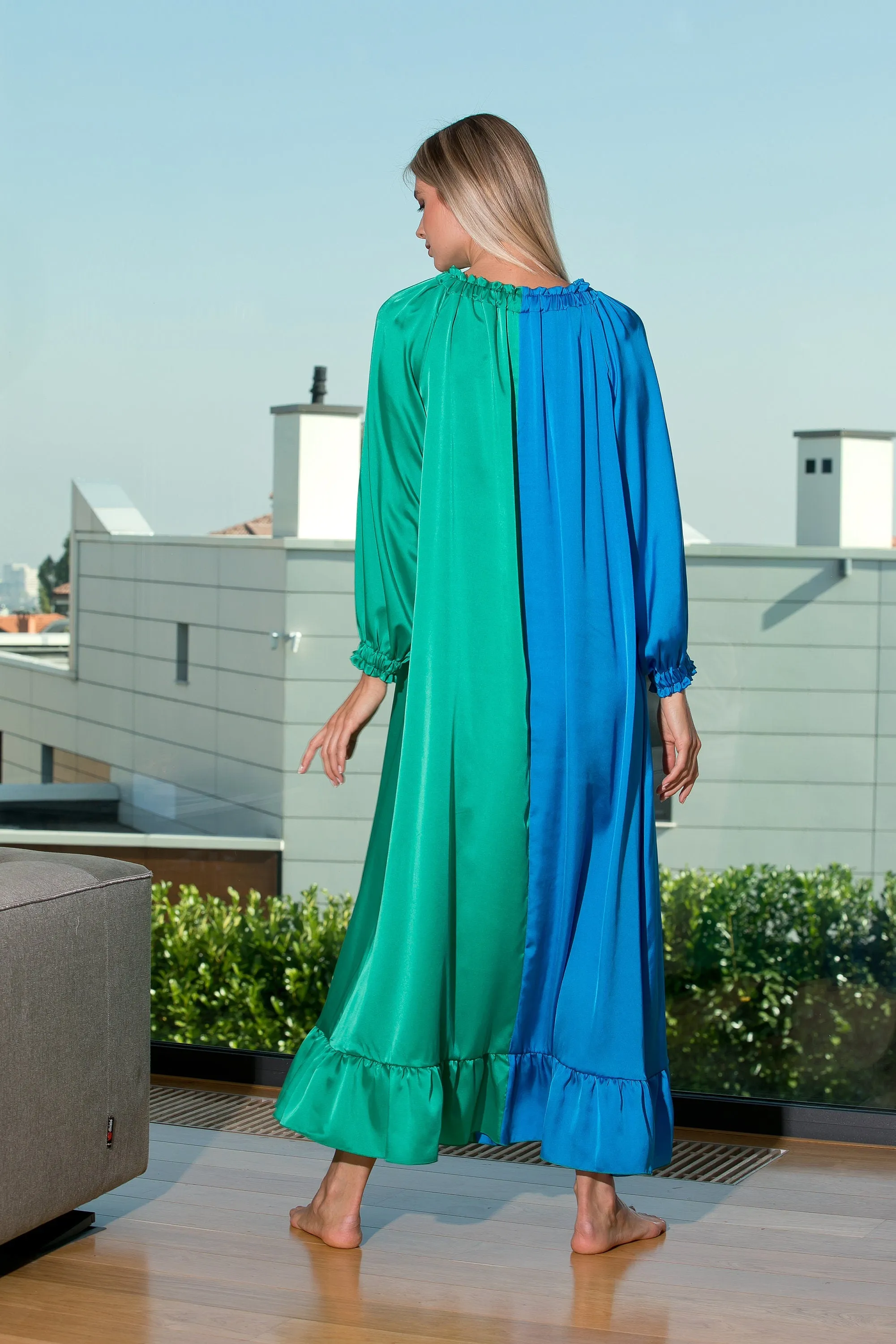 Sky Blue Satin Maxi Dress, Blue And Green Dress, Sky Blue Loose Dress, Sky Blue Wedding Guest Dress, Elegant Dress, Sky Blue Maternity Dress