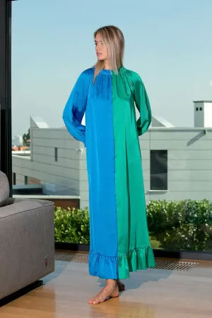 Sky Blue Satin Maxi Dress, Blue And Green Dress, Sky Blue Loose Dress, Sky Blue Wedding Guest Dress, Elegant Dress, Sky Blue Maternity Dress